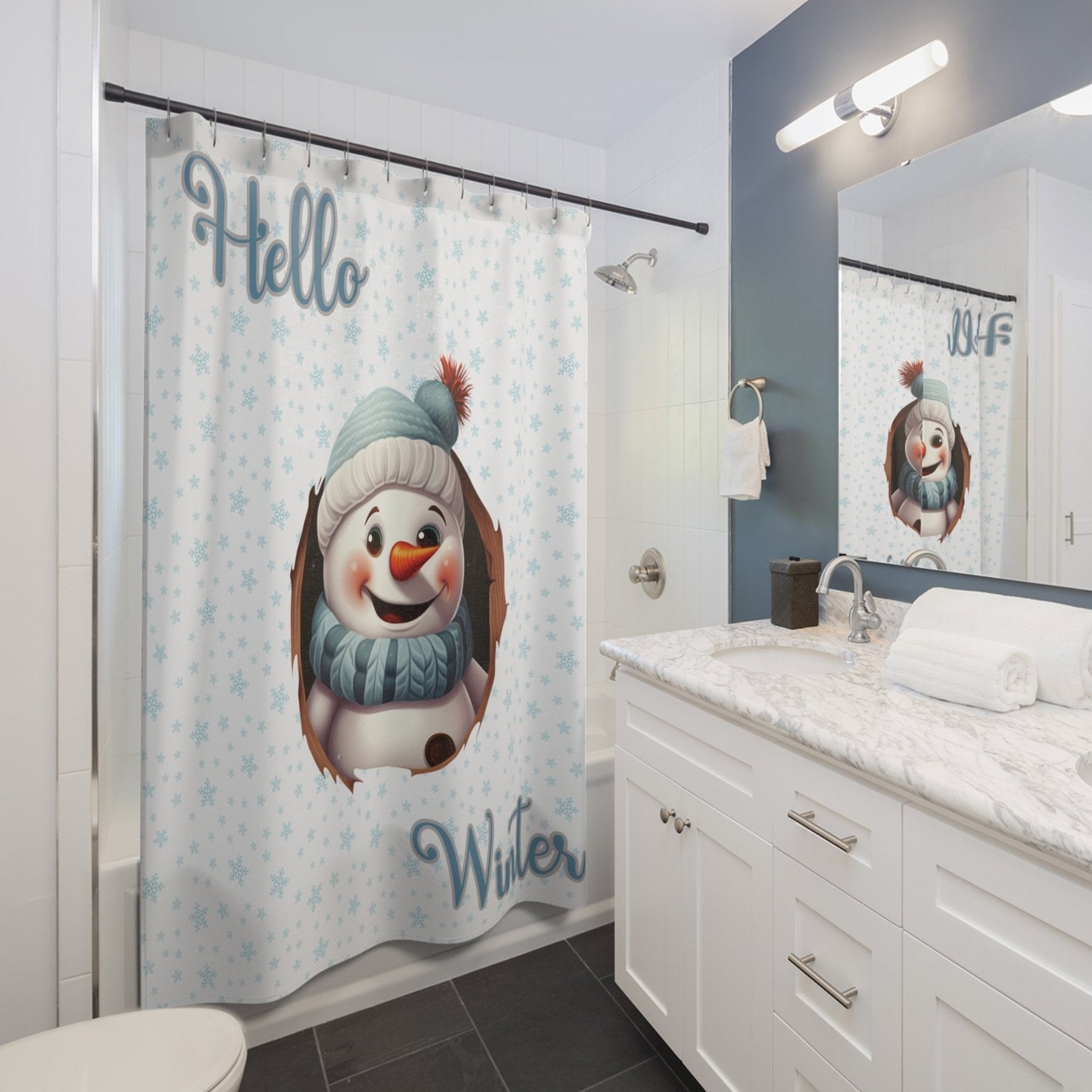 Shower Curtain, Snowman, Winter, Hello Winter, White, Snowman 1 - Janlyn's Crafts