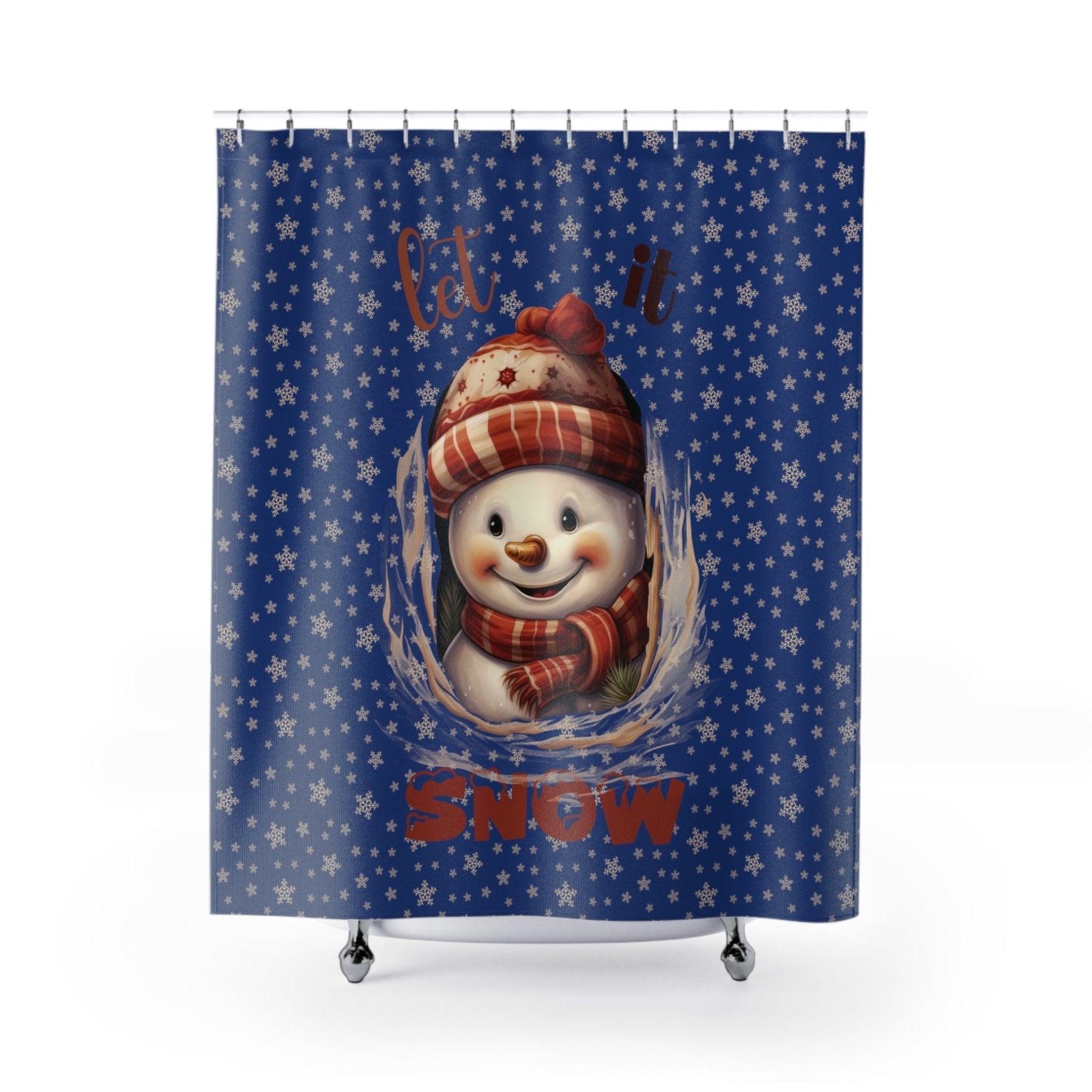 Shower Curtain, Snowman, Winter, Let it Snow, Dark Blue, Snowman 3 - Janlyn's Crafts