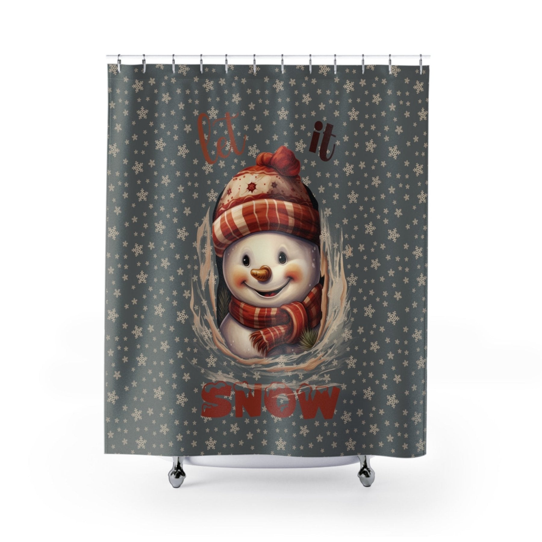 Shower Curtain, Snowman, Winter, Let it Snow, Dark Gray, Snowman 3 - Janlyn's Crafts