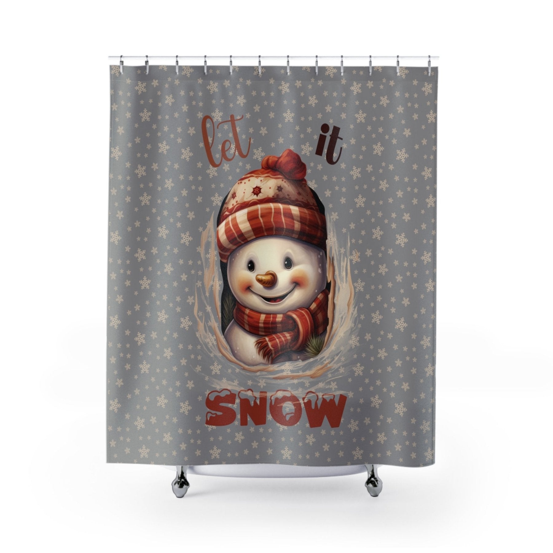 Shower Curtain, Snowman, Winter, Let it Snow, Gray, Snowman 3 - Janlyn's Crafts