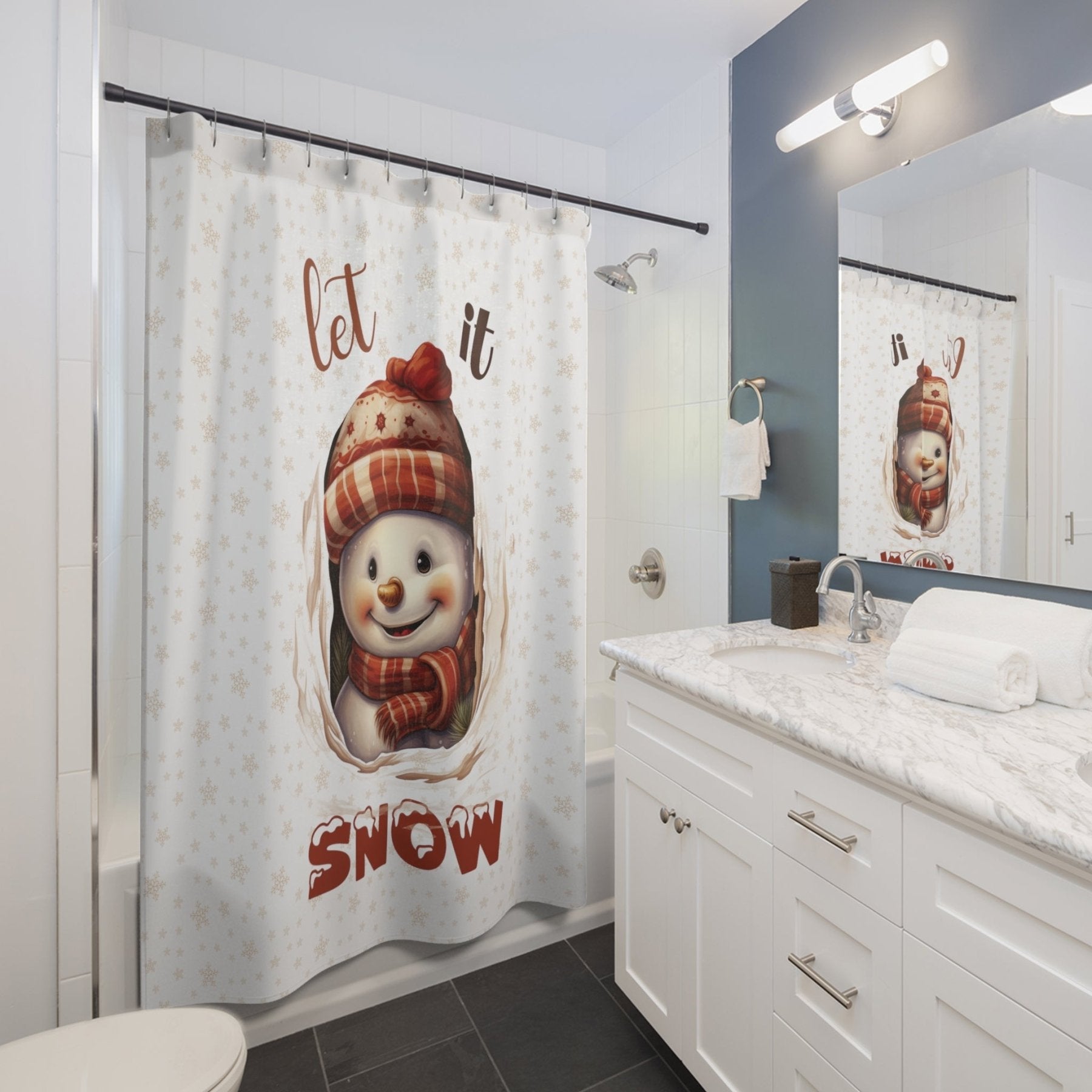 Shower Curtain, Snowman, Winter, Let it Snow, White, Snowman 3 - Janlyn's Crafts