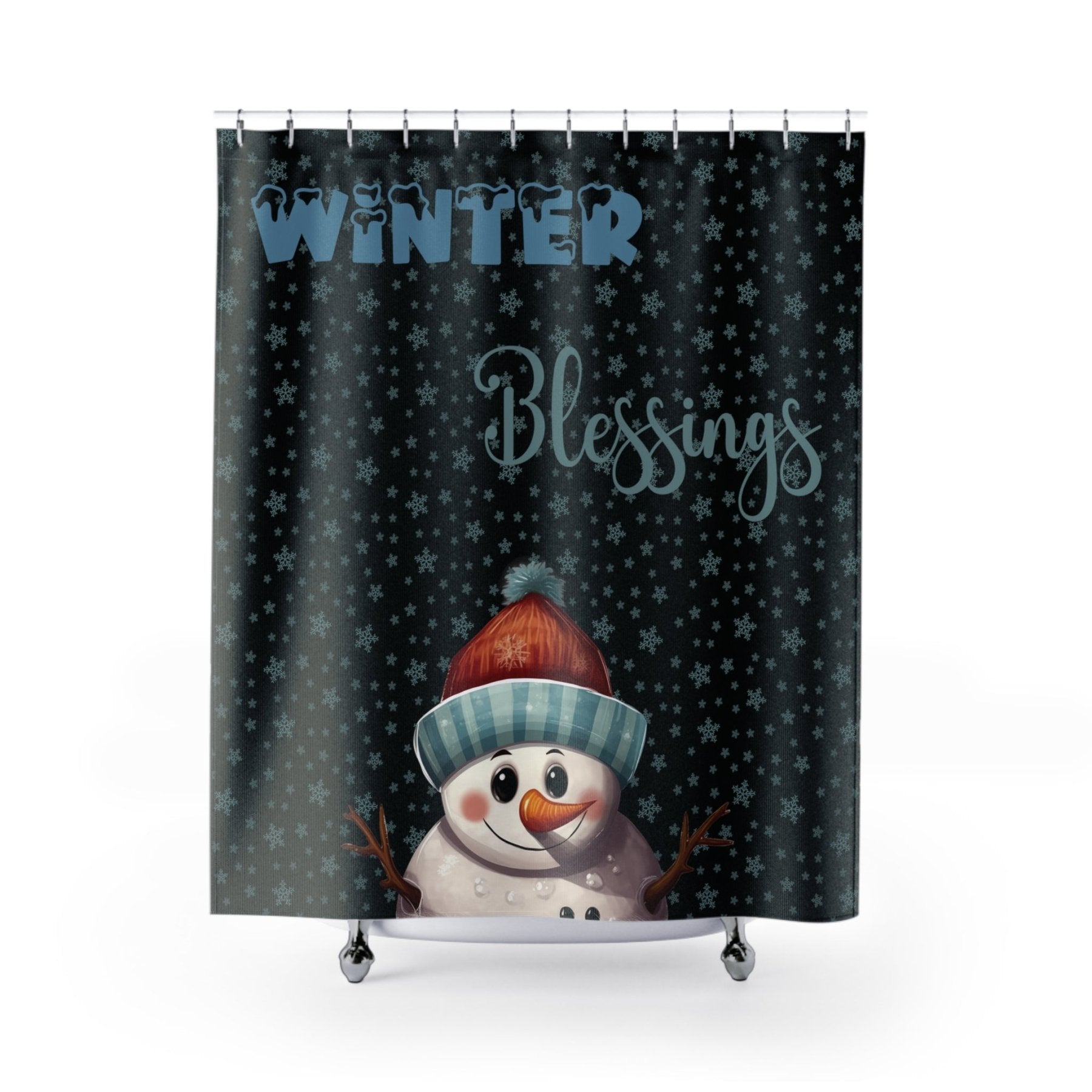 Shower Curtain, Snowman, Winter, Winter Blessings, Black, Snowman 4 - Janlyn's Crafts