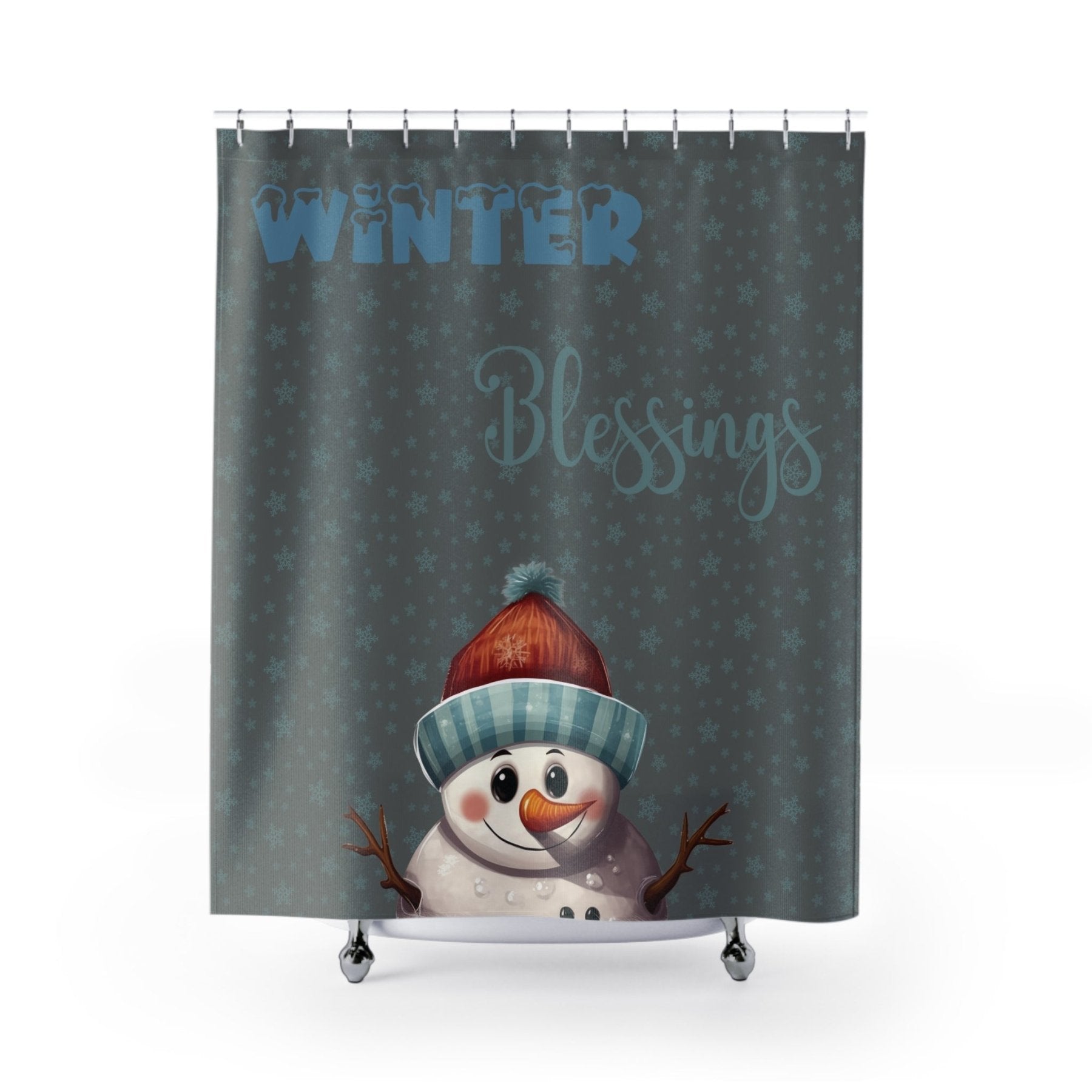 Shower Curtain, Snowman, Winter, Winter Blessings, Dark Gray, Snowman 4 - Janlyn's Crafts