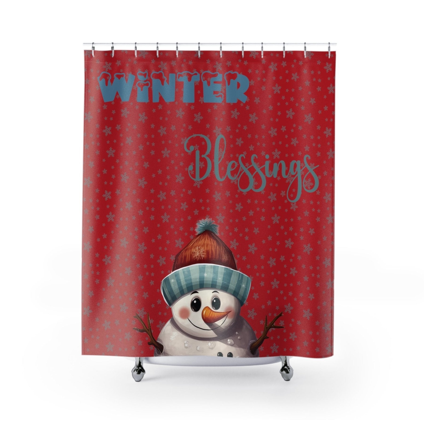 Shower Curtain, Snowman, Winter, Winter Blessings, Dark Red, Snowman 4 - Janlyn's Crafts