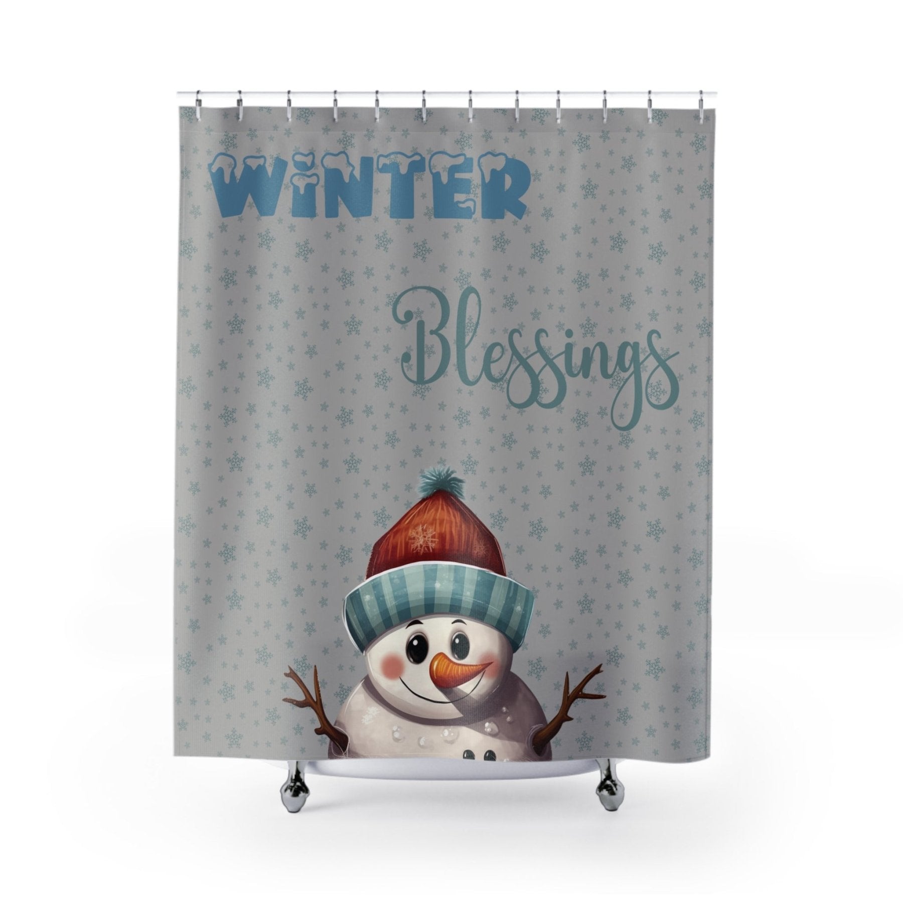 Shower Curtain, Snowman, Winter, Winter Blessings, Gray, Snowman 4 - Janlyn's Crafts