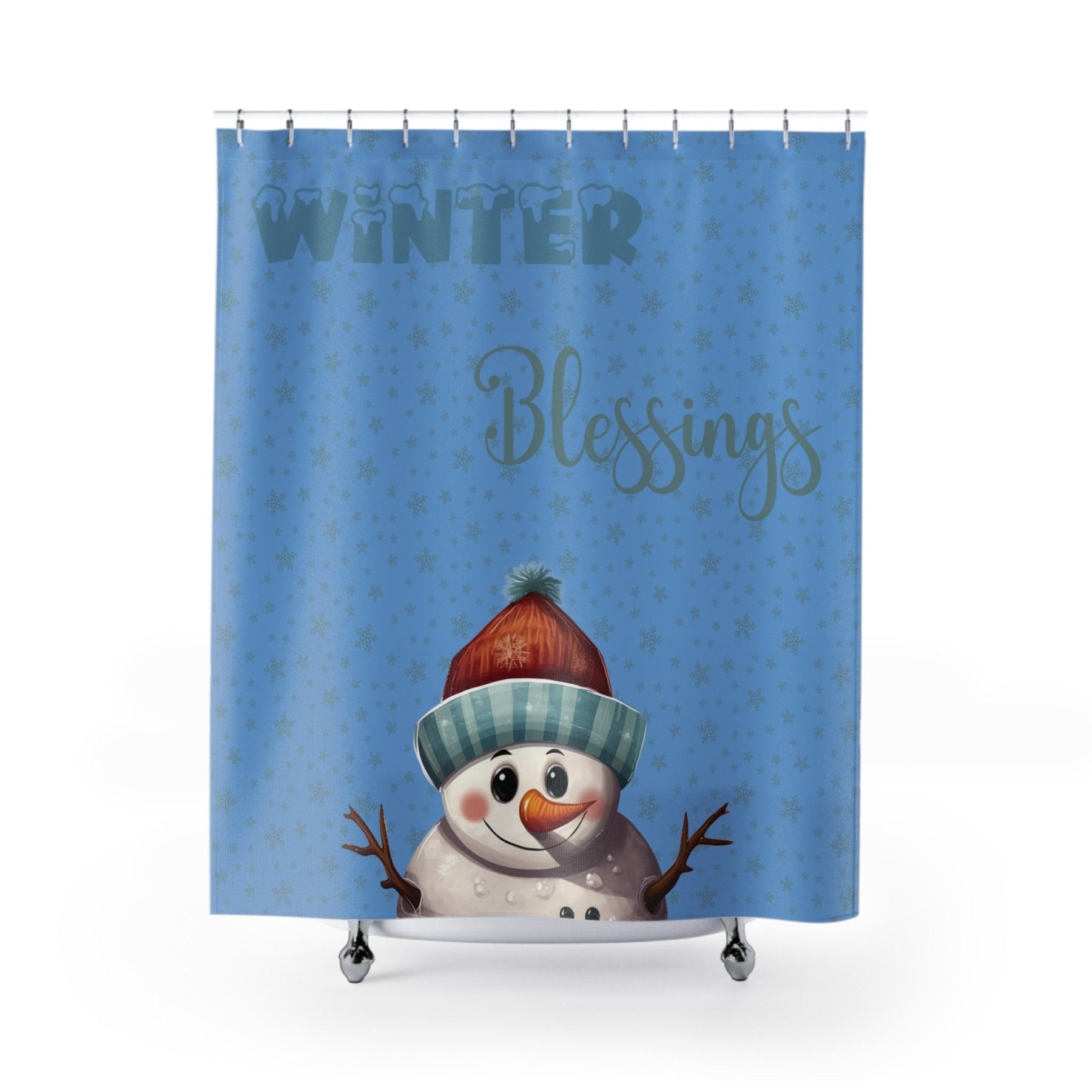 Shower Curtain, Snowman, Winter, Winter Blessings, Light Blue, Snowman 4 - Janlyn's Crafts