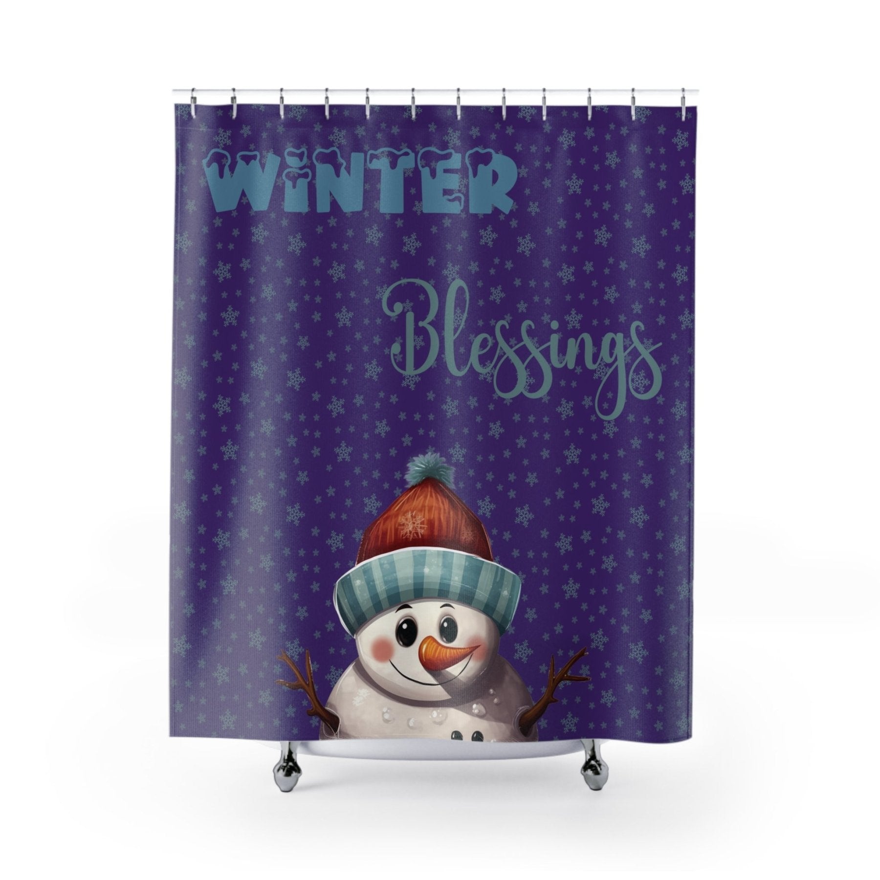 Shower Curtain, Snowman, Winter, Winter Blessings, Purple, Snowman 4 - Janlyn's Crafts