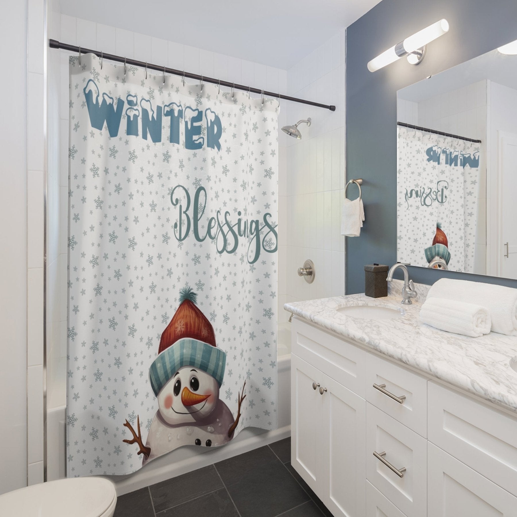 Shower Curtain, Snowman, Winter, Winter Blessings, Snowman 4 - Janlyn's Crafts