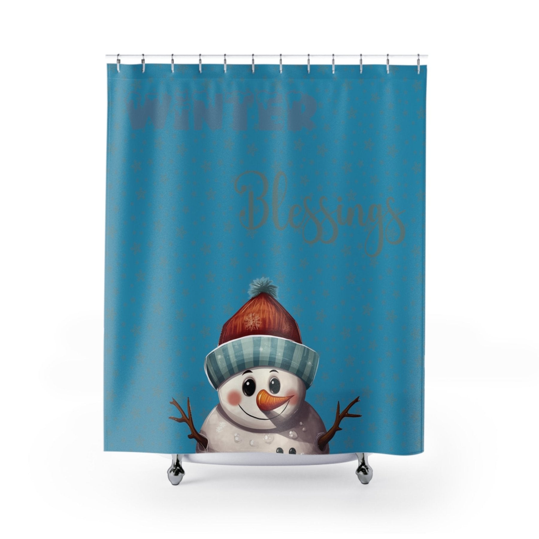 Shower Curtain, Snowman, Winter, Winter Blessings, Turquoise, Snowman 4 - Janlyn's Crafts