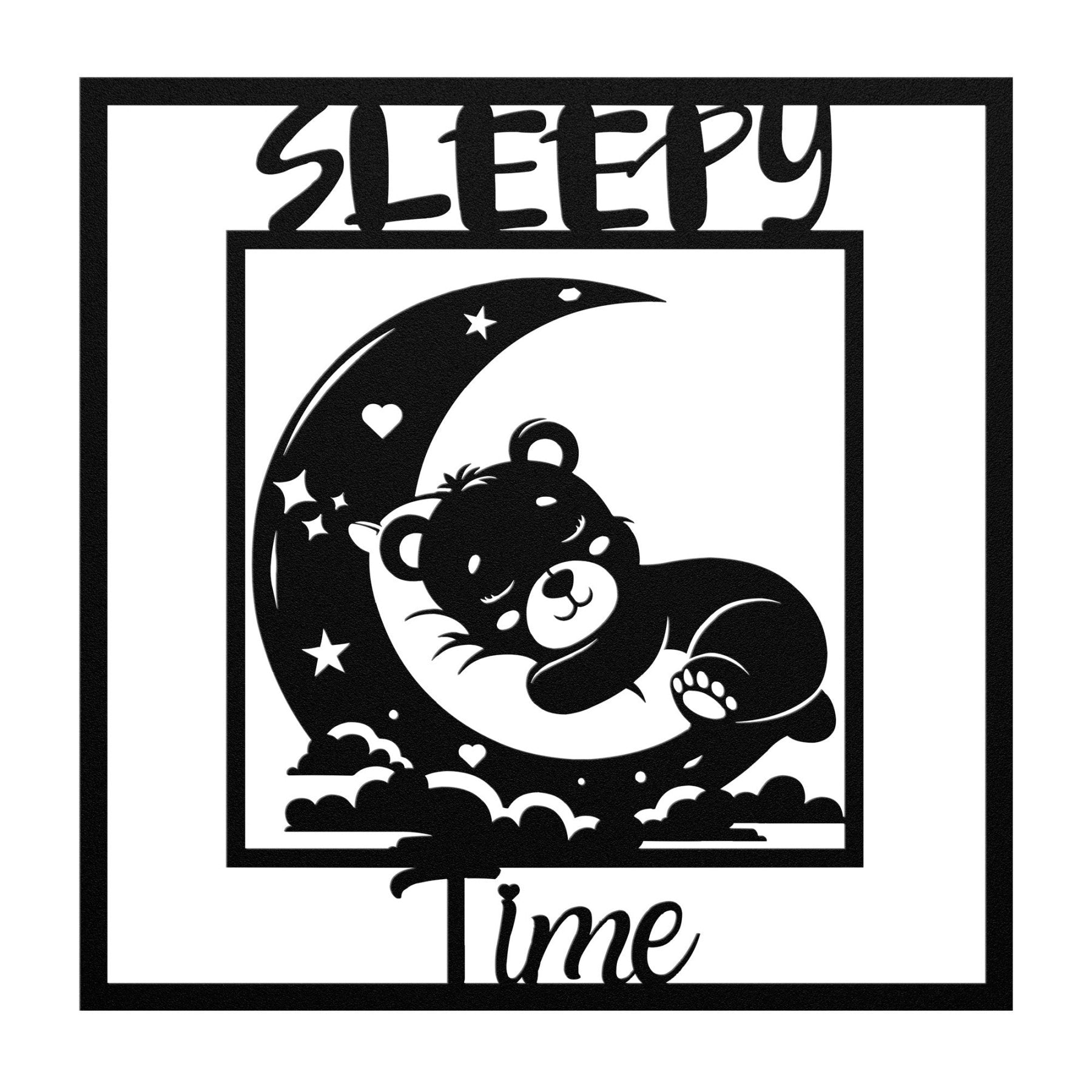 Sleepy Time, Sleeping Bear on Moon, Square Metal Sign - Janlyn's Crafts