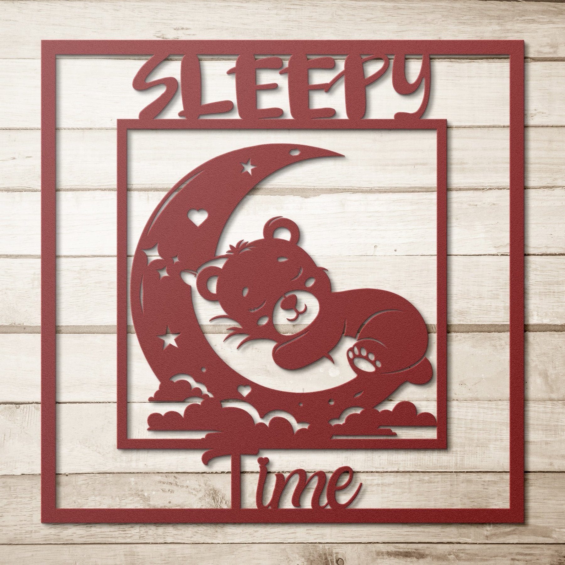 Sleepy Time, Sleeping Bear on Moon, Square Metal Sign - Janlyn's Crafts