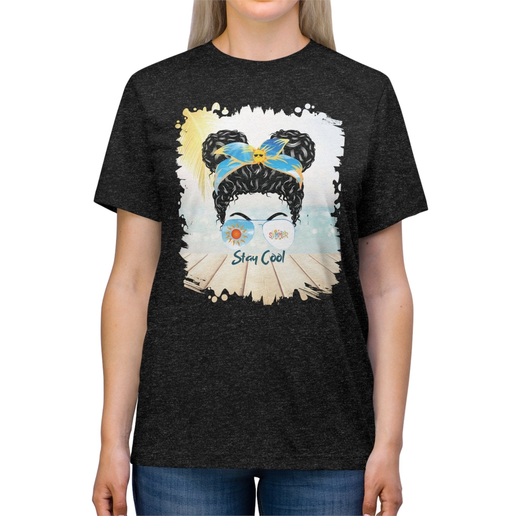 Stay Cool Summer, Black Hair Messy Bun, Unisex Triblend T - Shirt - Janlyn's Crafts