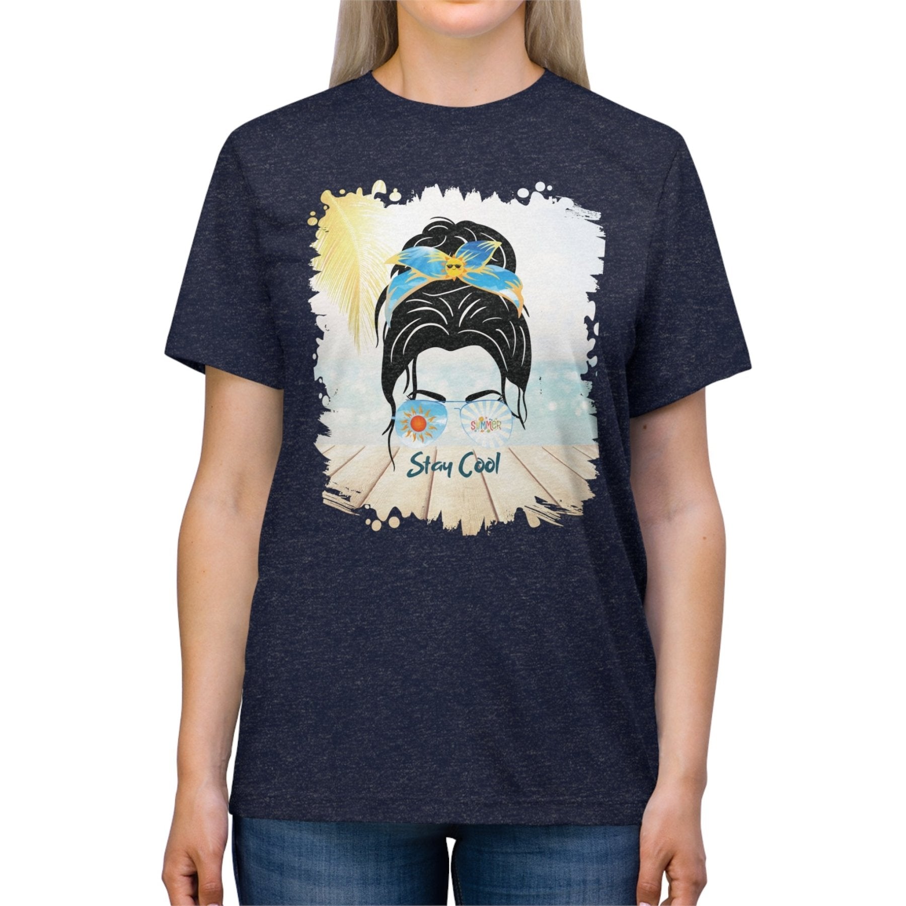 Stay Cool Summer, Dark Hair Messy Bun, Unisex Triblend T - Shirt - Janlyn's Crafts