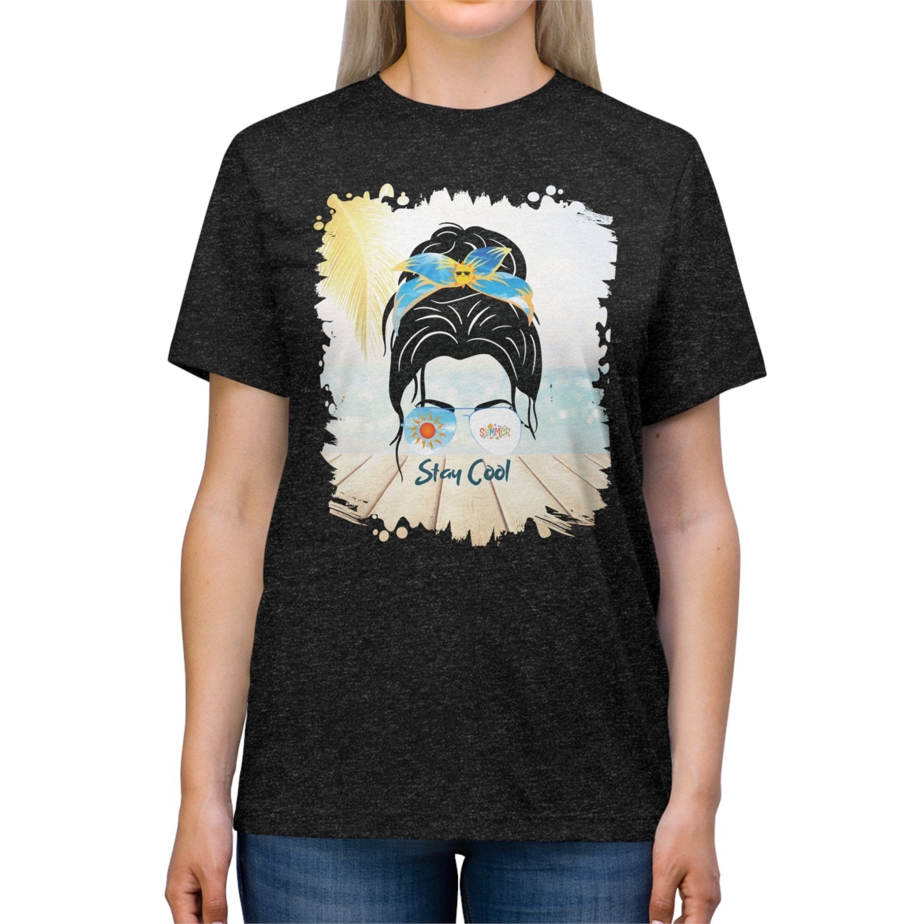 Stay Cool Summer, Dark Hair Messy Bun, Unisex Triblend T - Shirt - Janlyn's Crafts