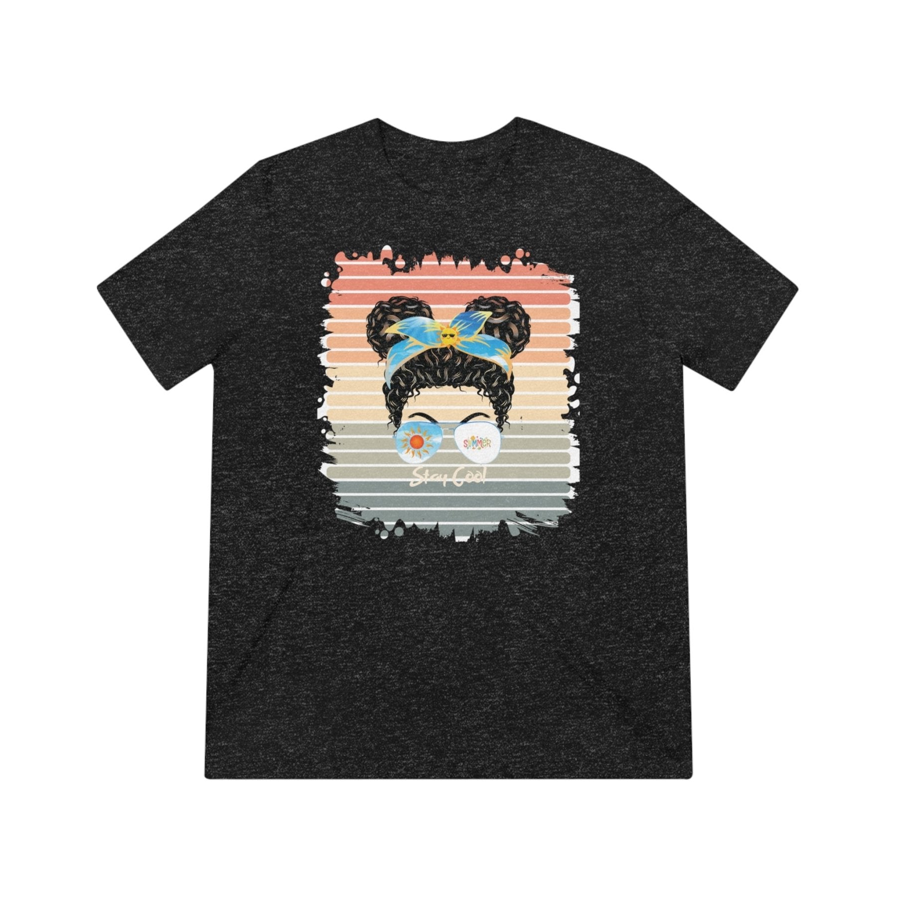 Stay Cool Summer Retro, Black Hair Messy Bun, Unisex Triblend T - Shirt - Janlyn's Crafts