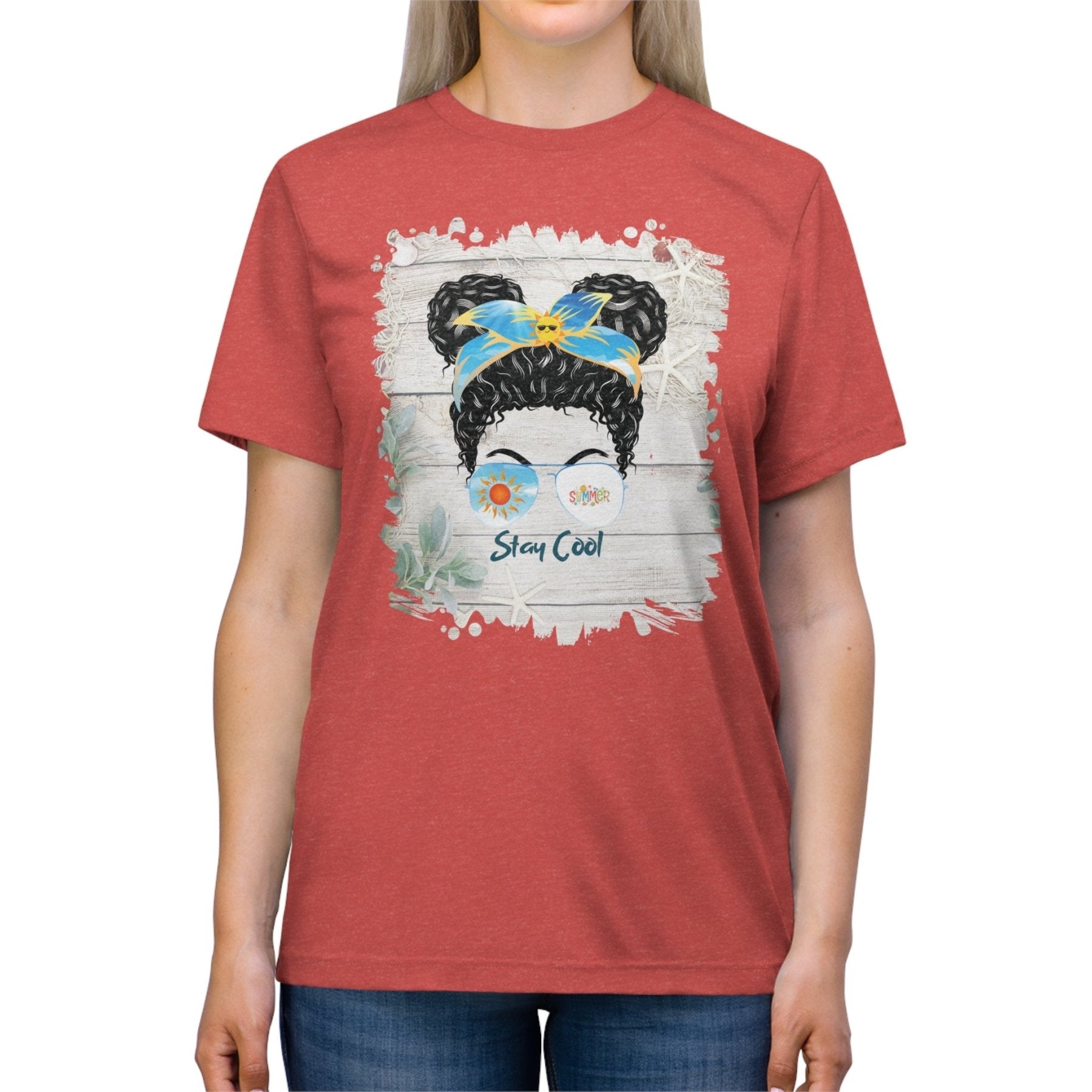 Stay Cool Summer Whiteboard, Black Hair Messy Bun, Unisex Triblend T - Shirt - Janlyn's Crafts