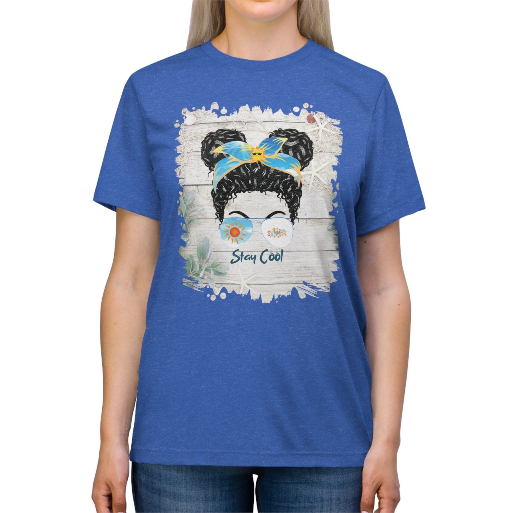 Stay Cool Summer Whiteboard, Black Hair Messy Bun, Unisex Triblend T - Shirt - Janlyn's Crafts