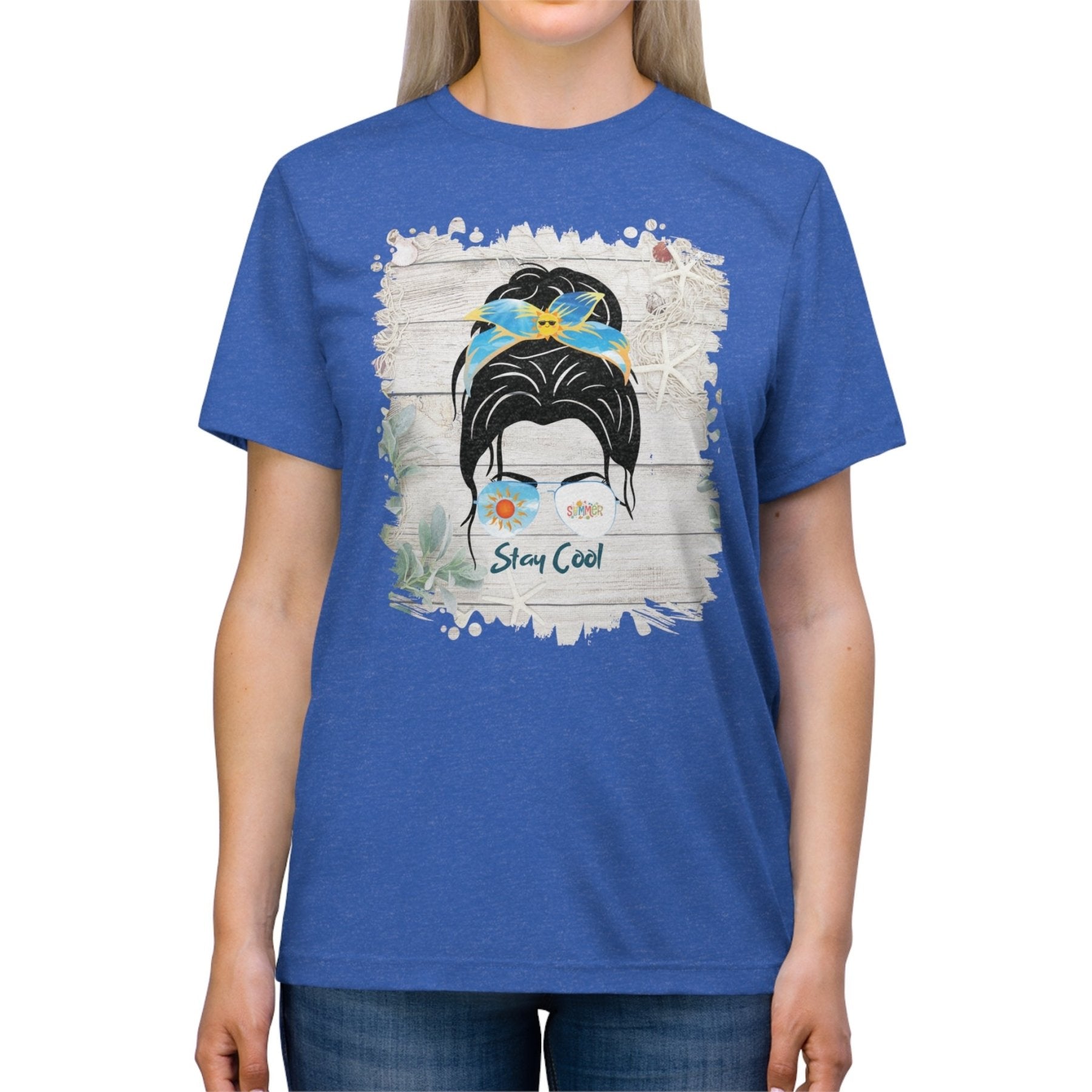 Stay Cool Summer Whiteboard, Dark Hair Messy Bun, Unisex Triblend T - Shirt - Janlyn's Crafts