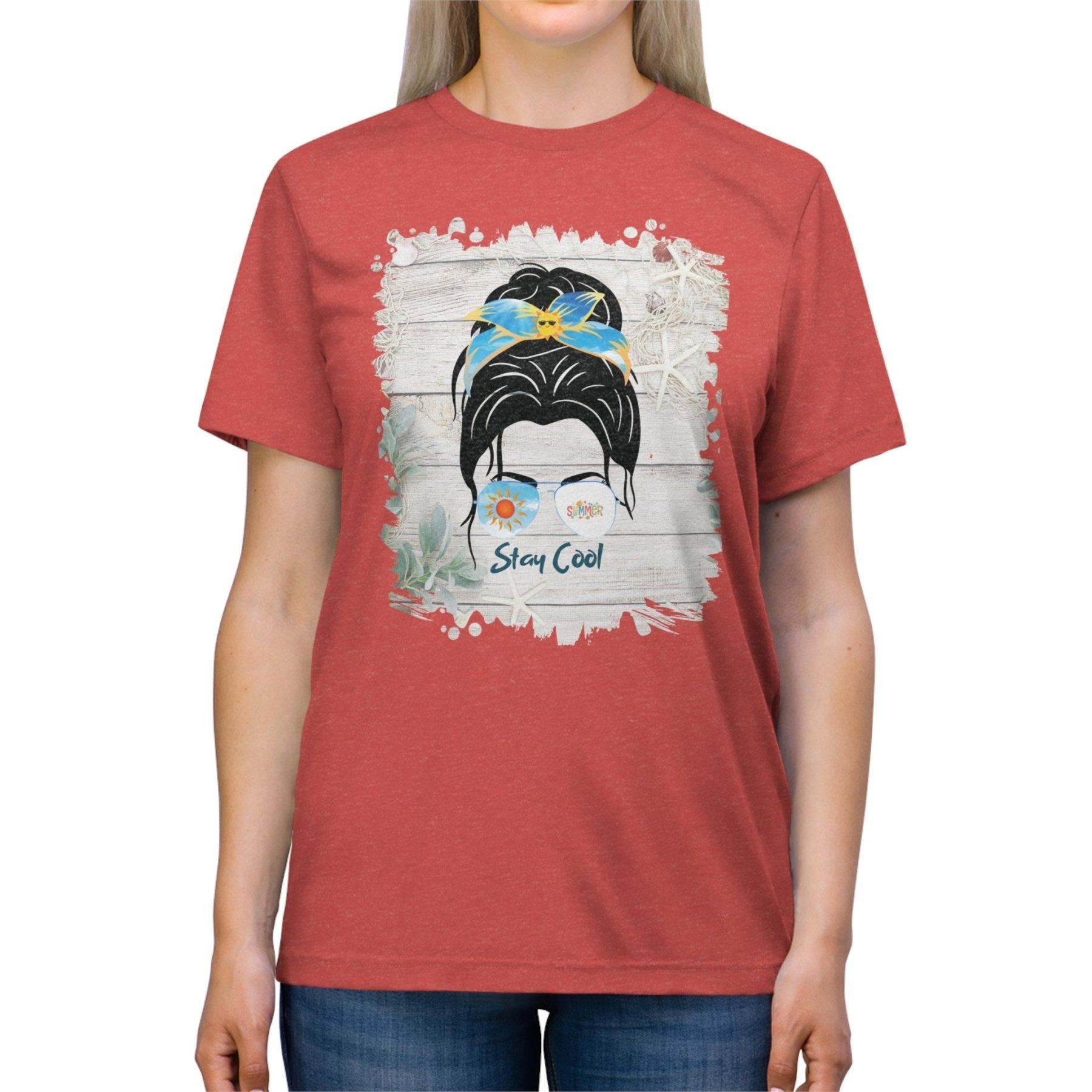 Stay Cool Summer Whiteboard, Dark Hair Messy Bun, Unisex Triblend T - Shirt - Janlyn's Crafts