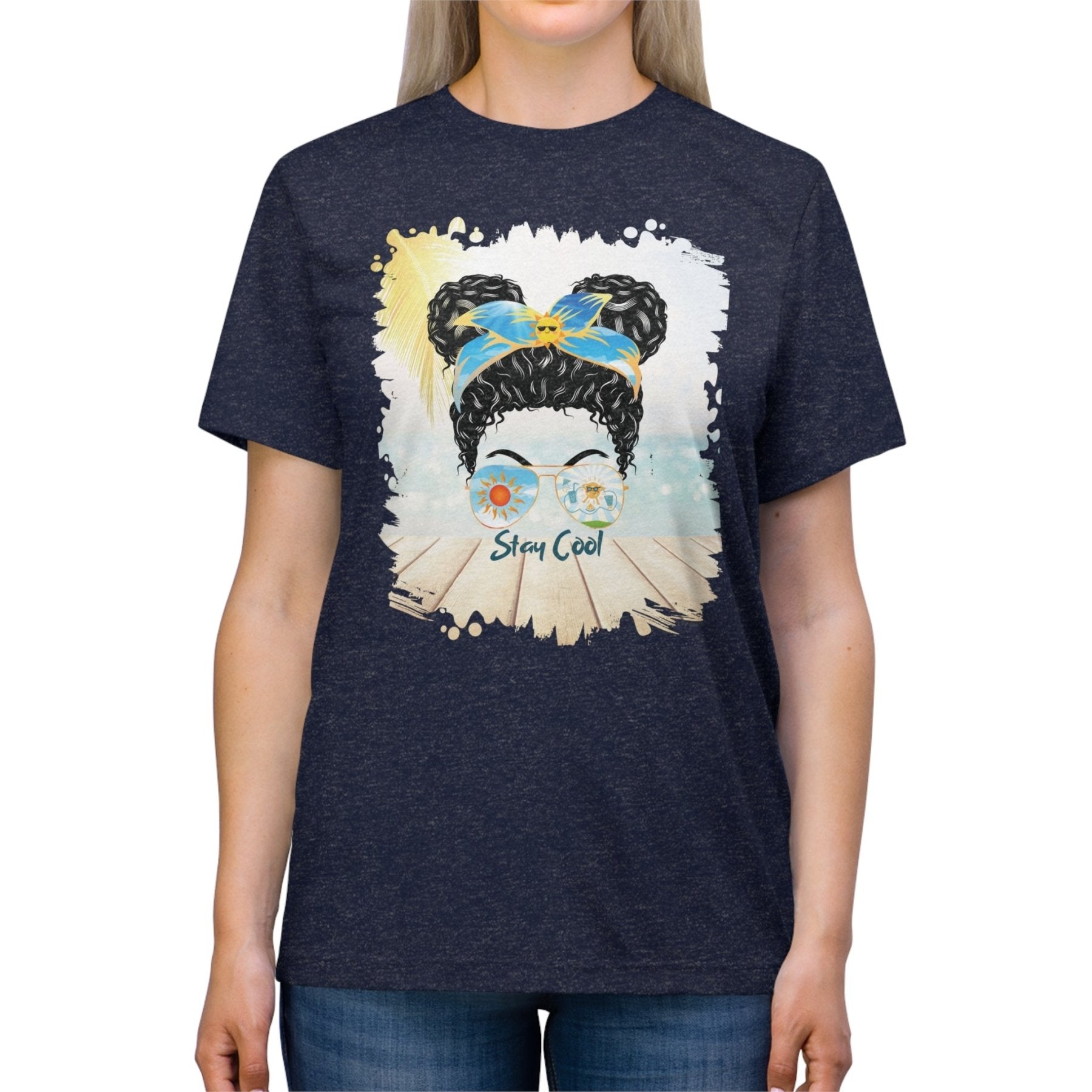 Stay Cool Sun, Black Hair Messy Bun, Unisex Triblend T - Shirt - Janlyn's Crafts