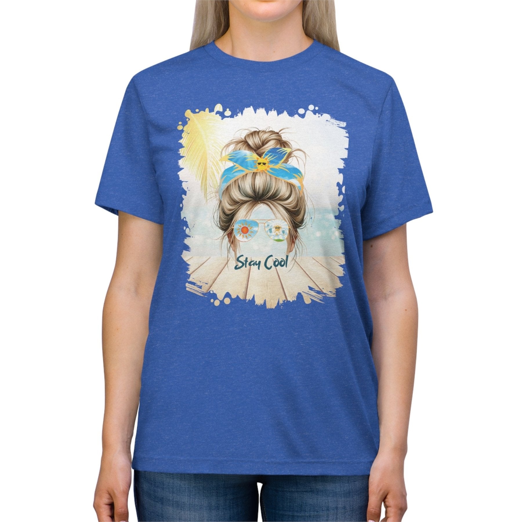 Stay Cool Sun, Blond Hair Messy Bun, Unisex Triblend T - Shirt - Janlyn's Crafts