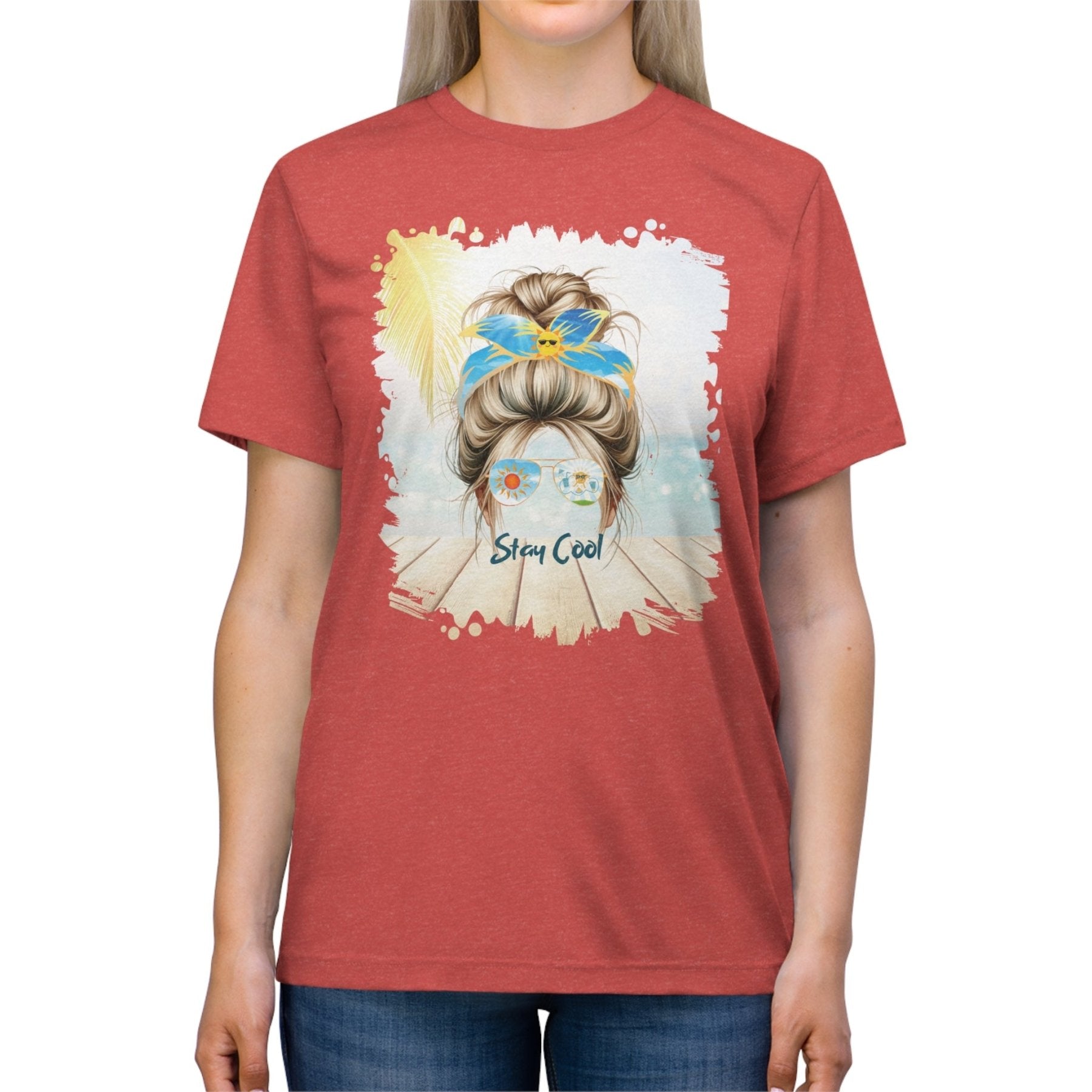 Stay Cool Sun, Blond Hair Messy Bun, Unisex Triblend T - Shirt - Janlyn's Crafts