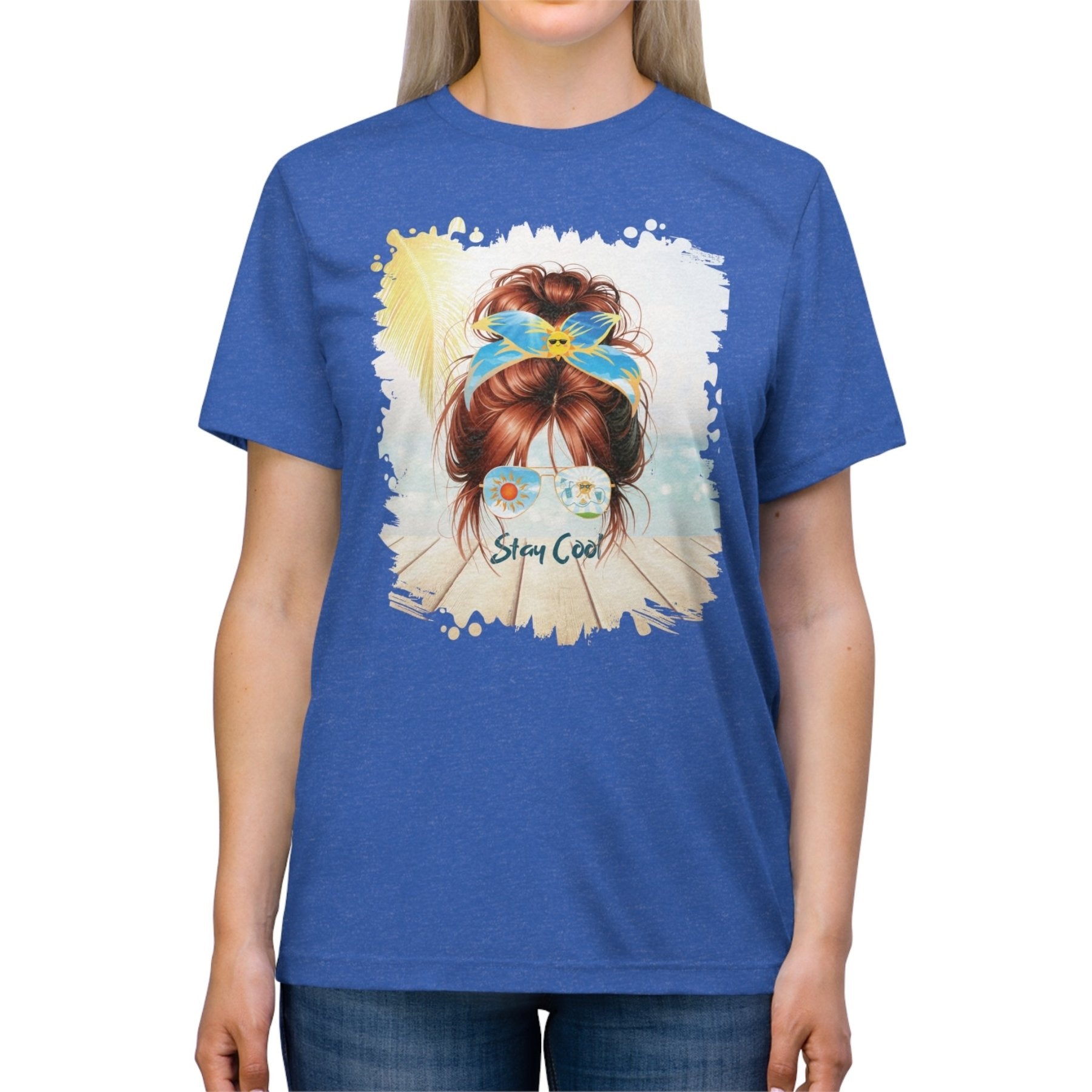 Stay Cool Sun, Red Hair Messy Bun, Unisex Triblend T - Shirt - Janlyn's Crafts