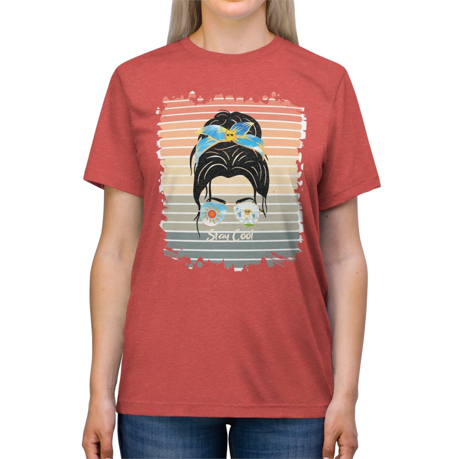 Stay Cool Sun Retro, Dark Hair Messy Bun, Unisex Triblend T - Shirt - Janlyn's Crafts