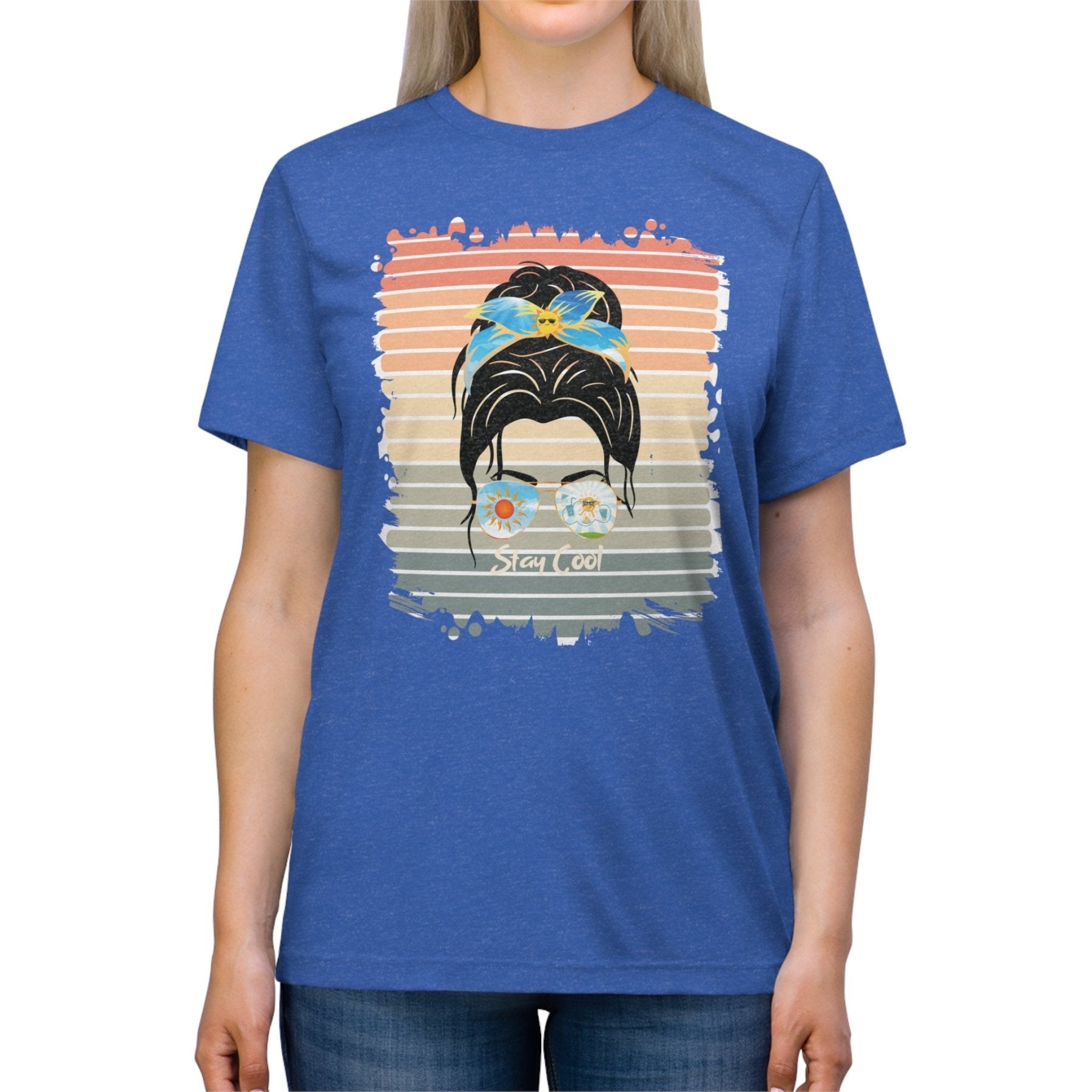 Stay Cool Sun Retro, Dark Hair Messy Bun, Unisex Triblend T - Shirt - Janlyn's Crafts