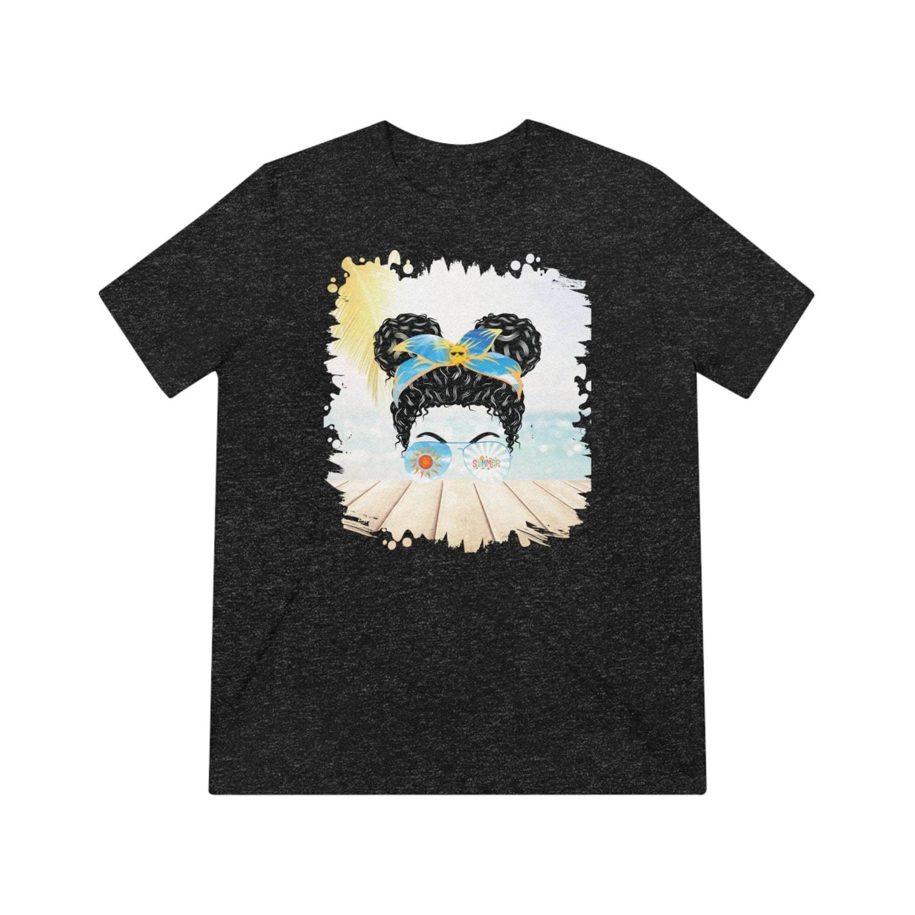 Summer, Black Hair Messy Bun, Unisex Triblend T - Shirt - Janlyn's Crafts