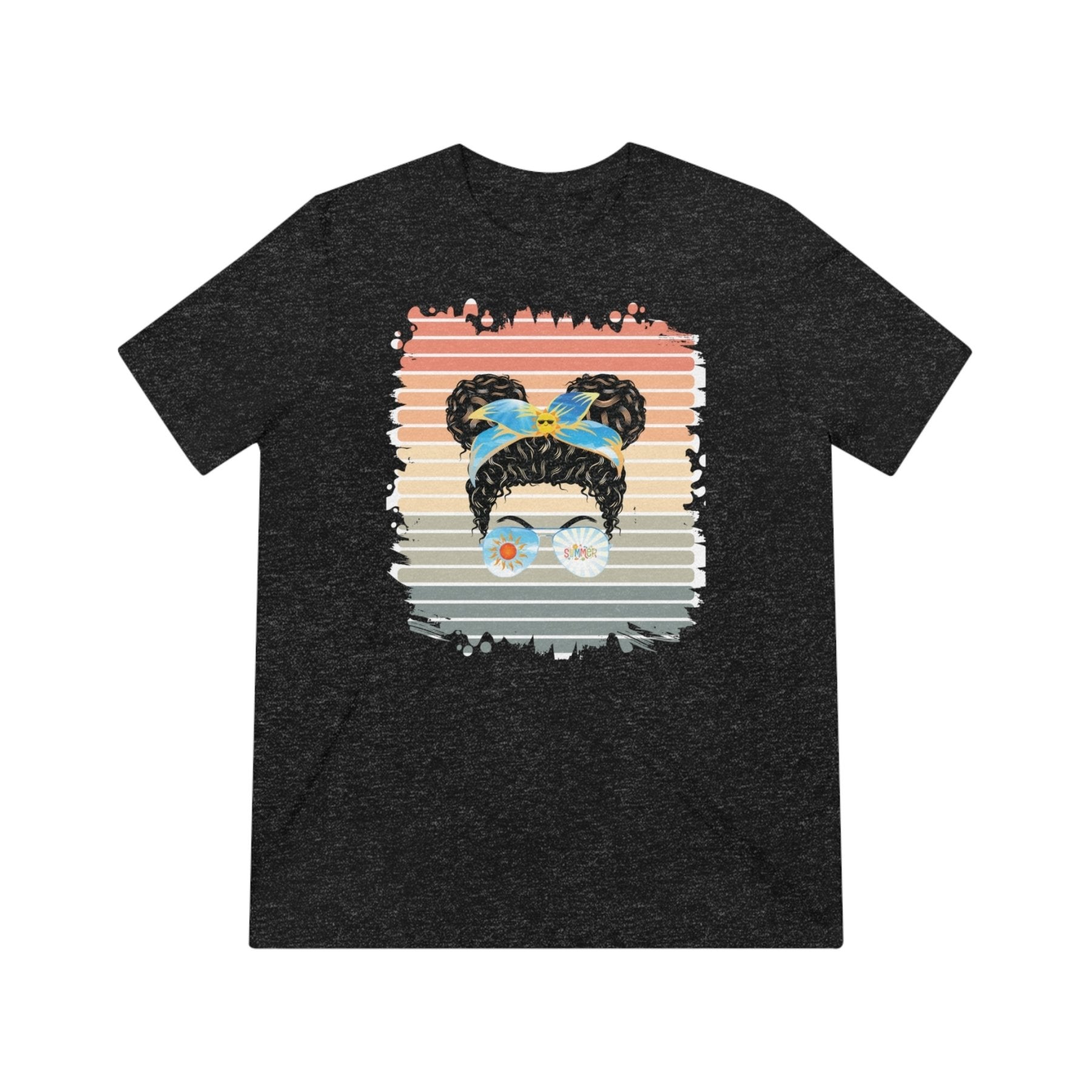 Summer Retro, Black Hair Messy Bun, Unisex Triblend T - Shirt - Janlyn's Crafts