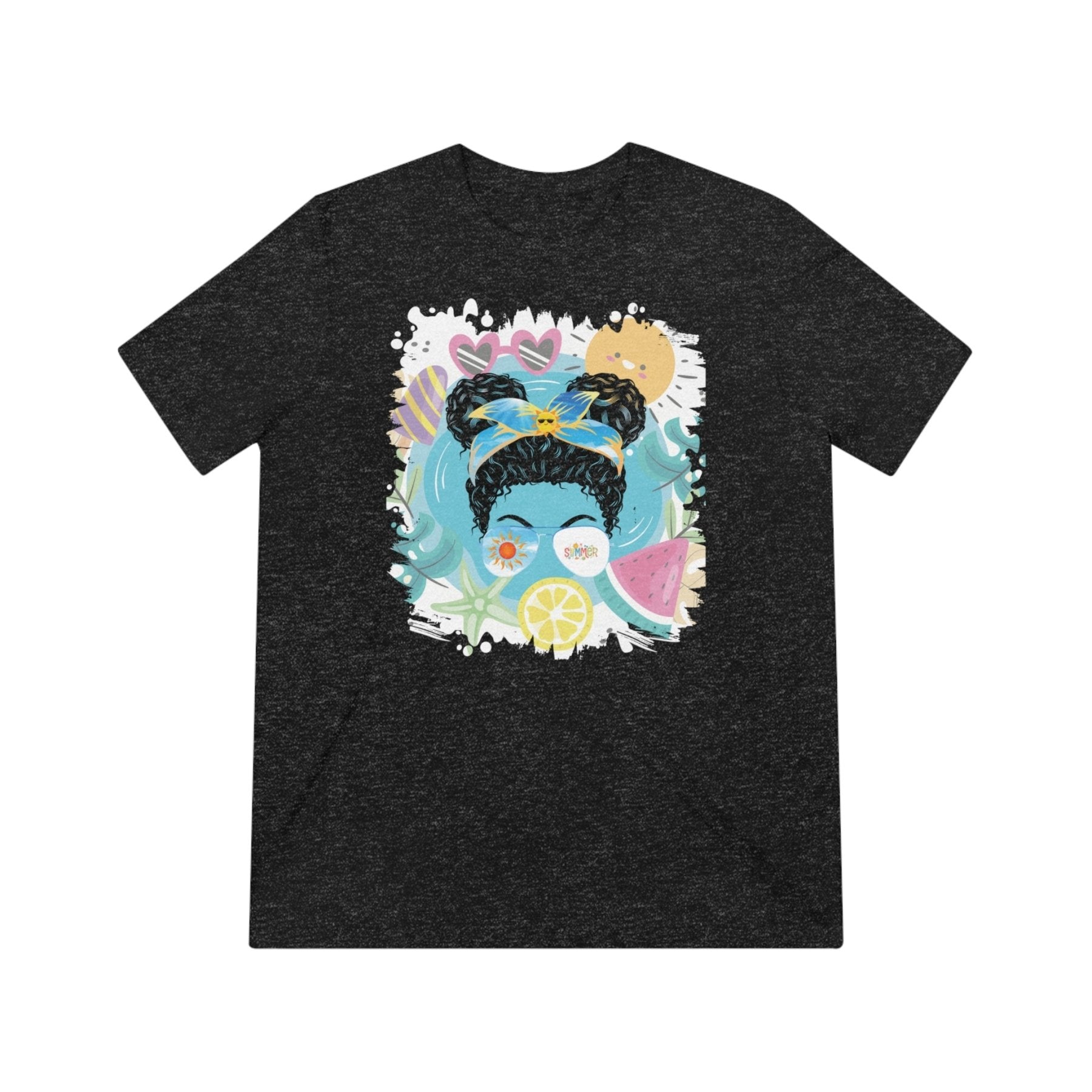 Summer Whimsical, Dark Hair Messy Bun, Unisex Triblend T - Shirt - Janlyn's Crafts