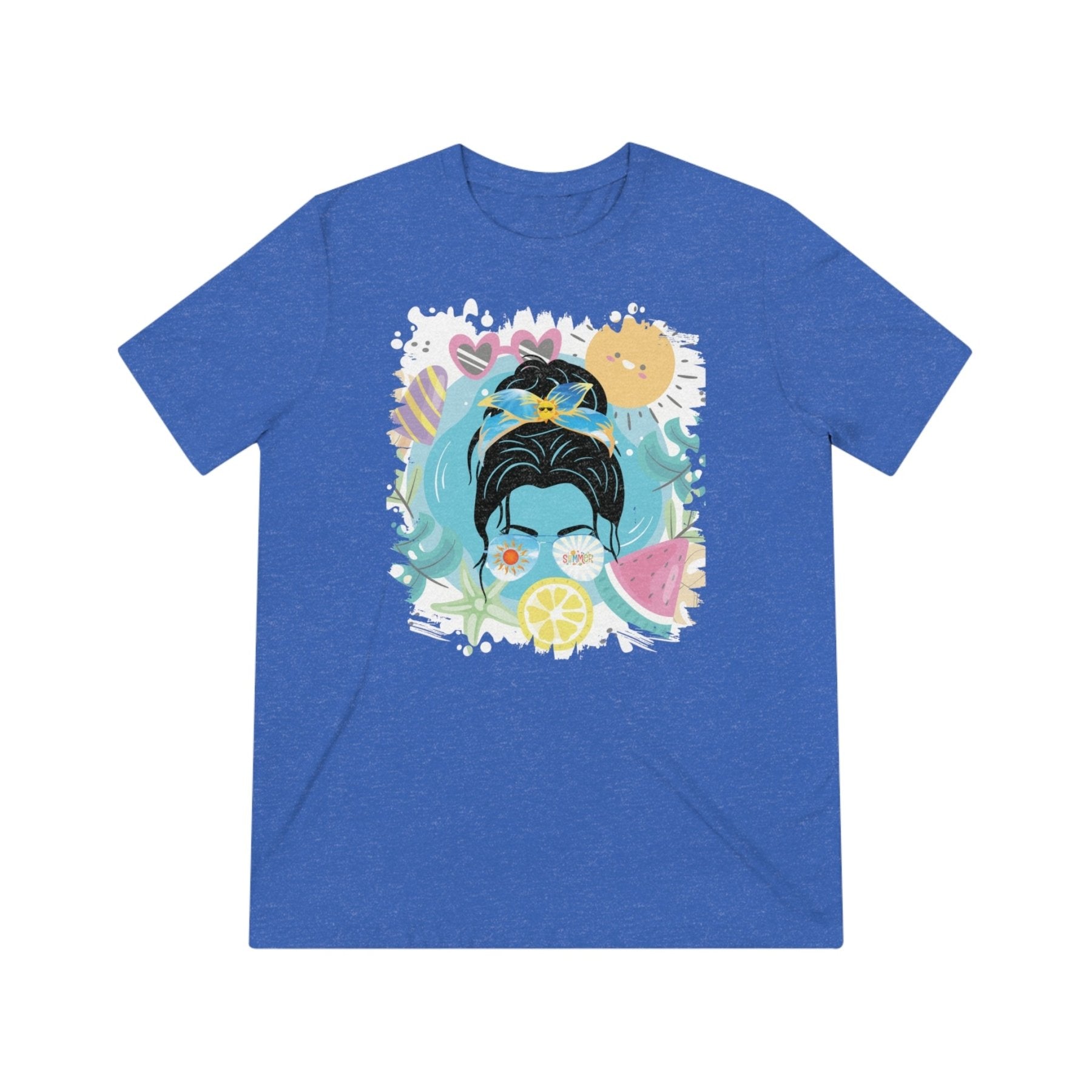 Summer Whimsical, Dark Hair Messy Bun, Unisex Triblend T - Shirt - Janlyn's Crafts