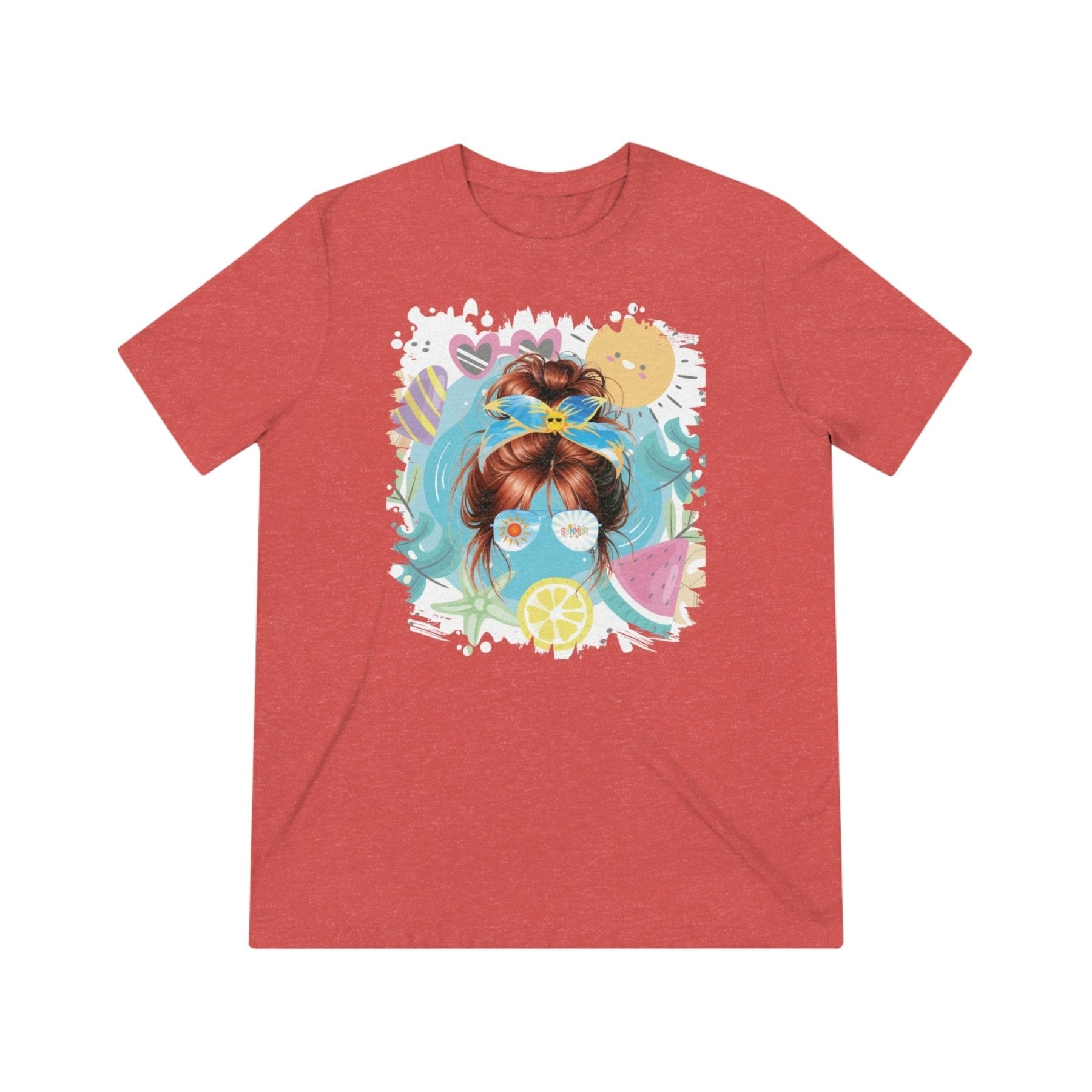 Summer Whimsical, Red Hair Messy Bun, Unisex Triblend T - Shirt - Janlyn's Crafts