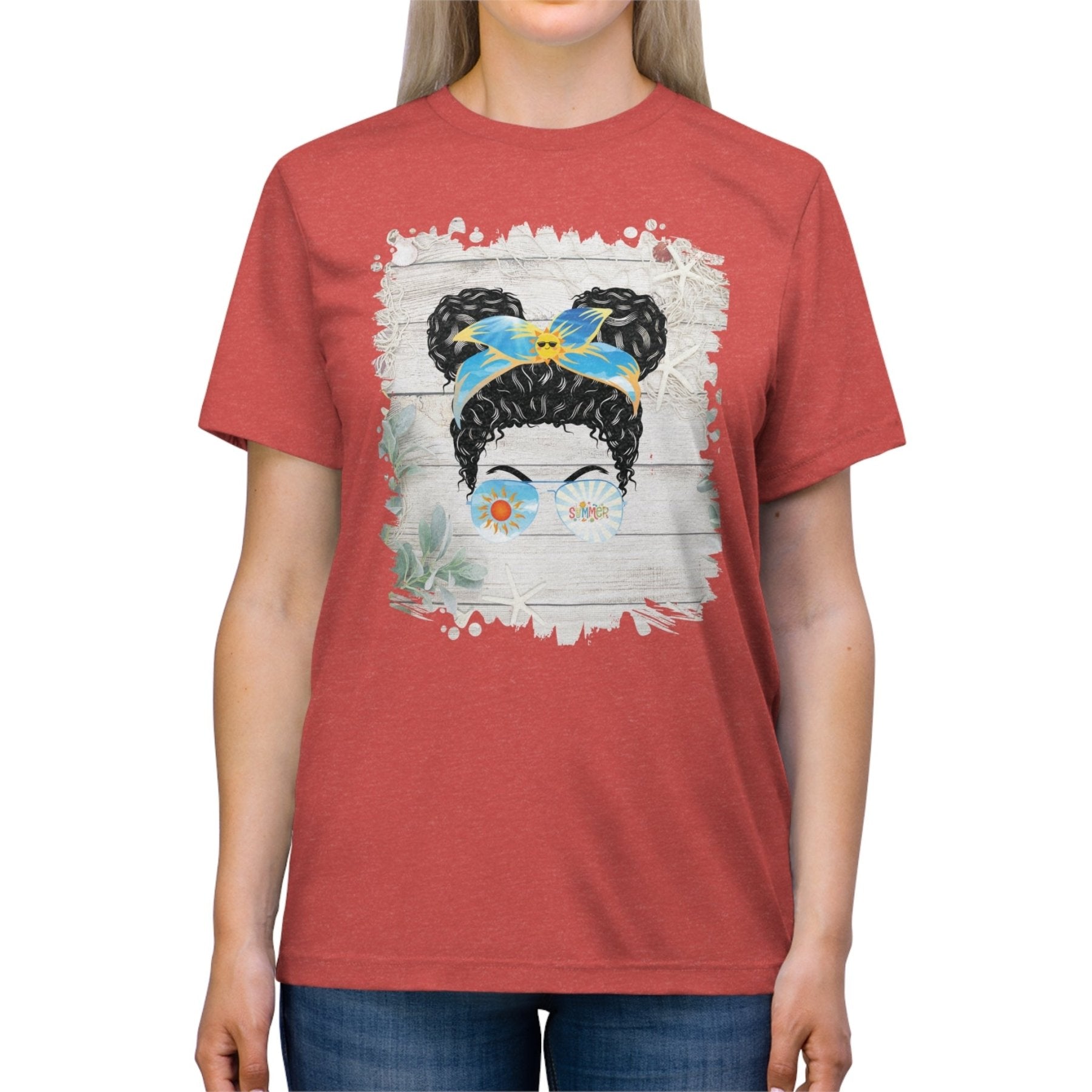 Summer Whiteboard, Black Hair Messy Bun, Unisex Triblend T - Shirt - Janlyn's Crafts