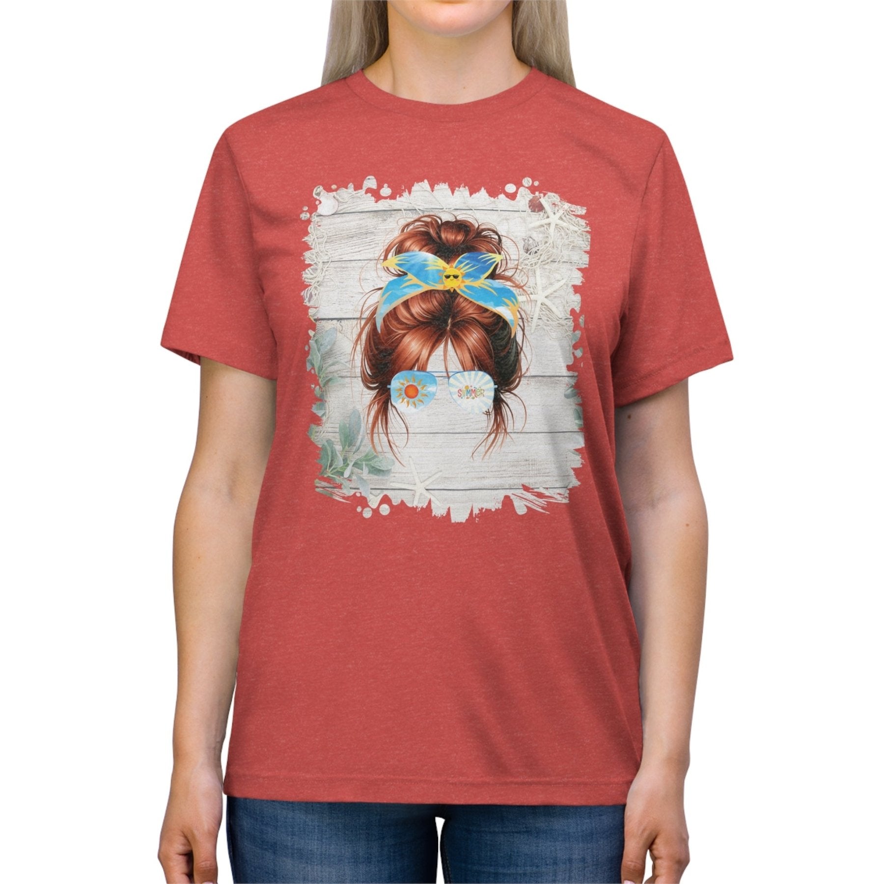 Summer Whiteboard, Red Hair Messy Bun, Unisex Triblend T - Shirt - Janlyn's Crafts