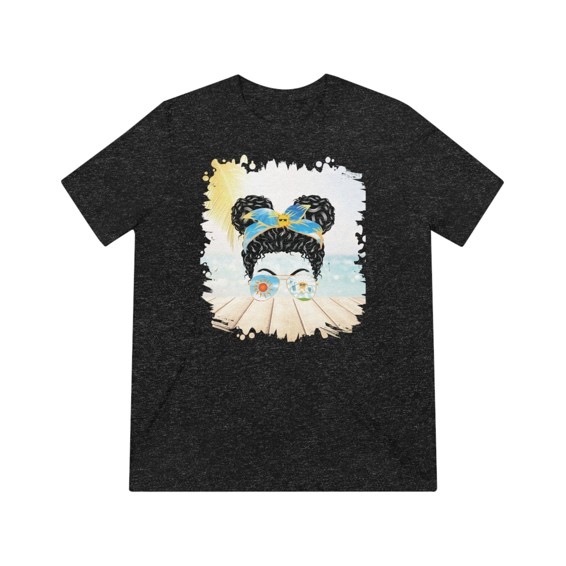 Sun, Black Hair Messy Bun, Unisex Triblend T - Shirt - Janlyn's Crafts