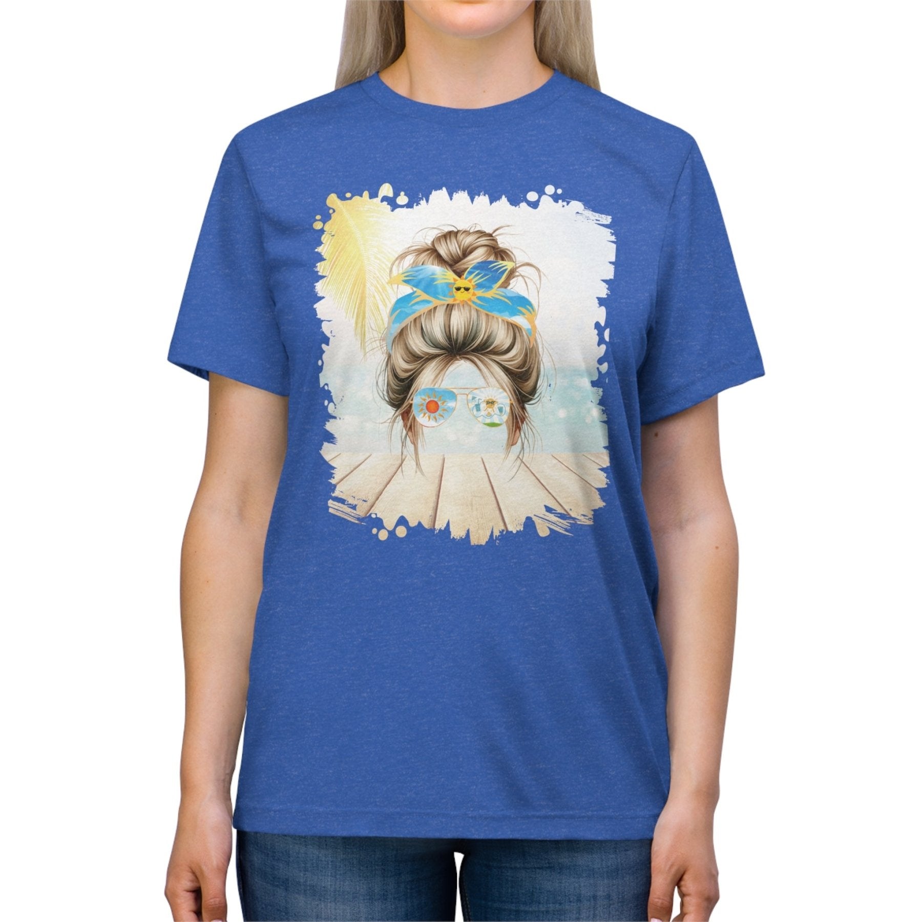 Sun, Blond Hair Messy Bun, Unisex Triblend T - Shirt - Janlyn's Crafts