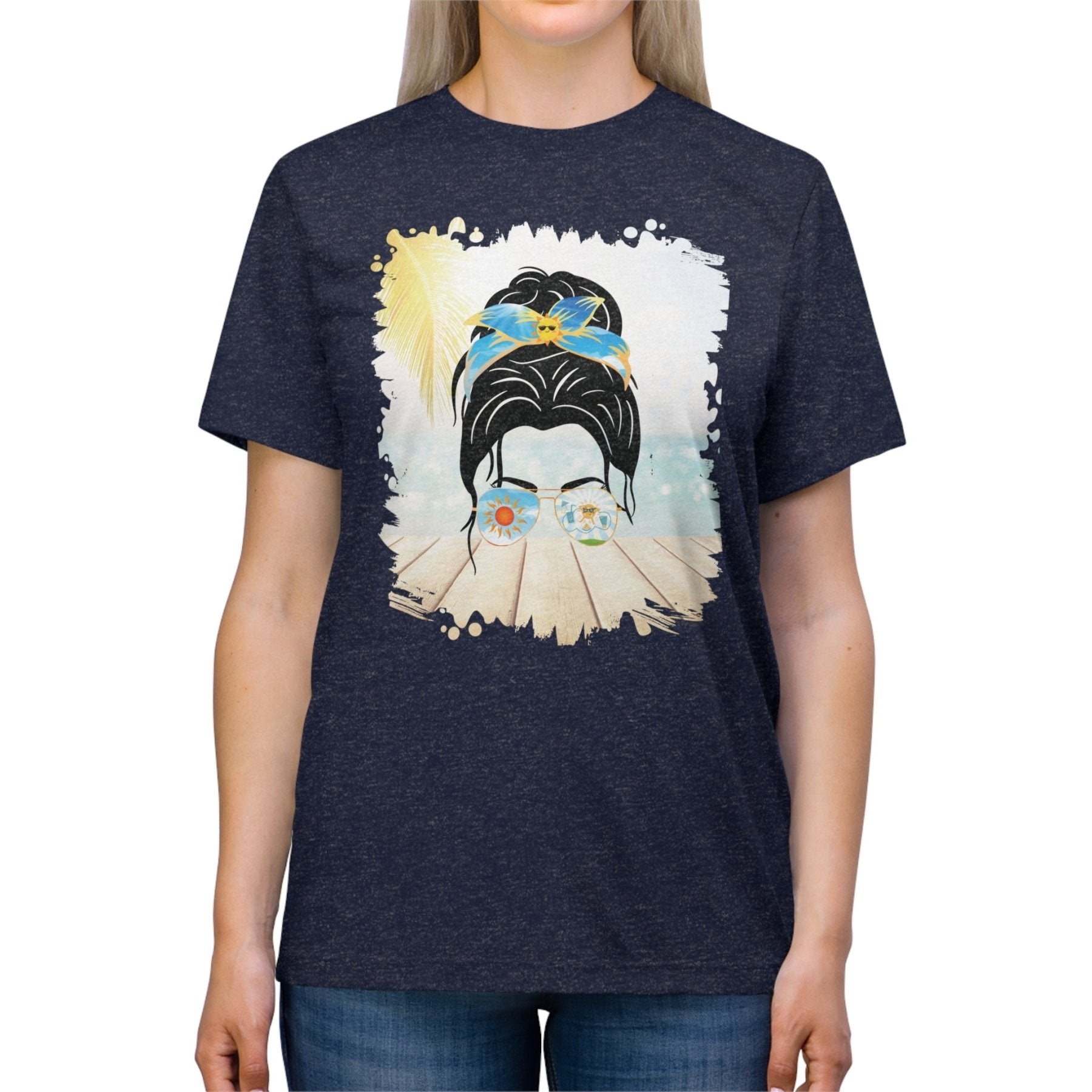 Sun, Dark Hair Messy Bun, Unisex Triblend T - Shirt - Janlyn's Crafts