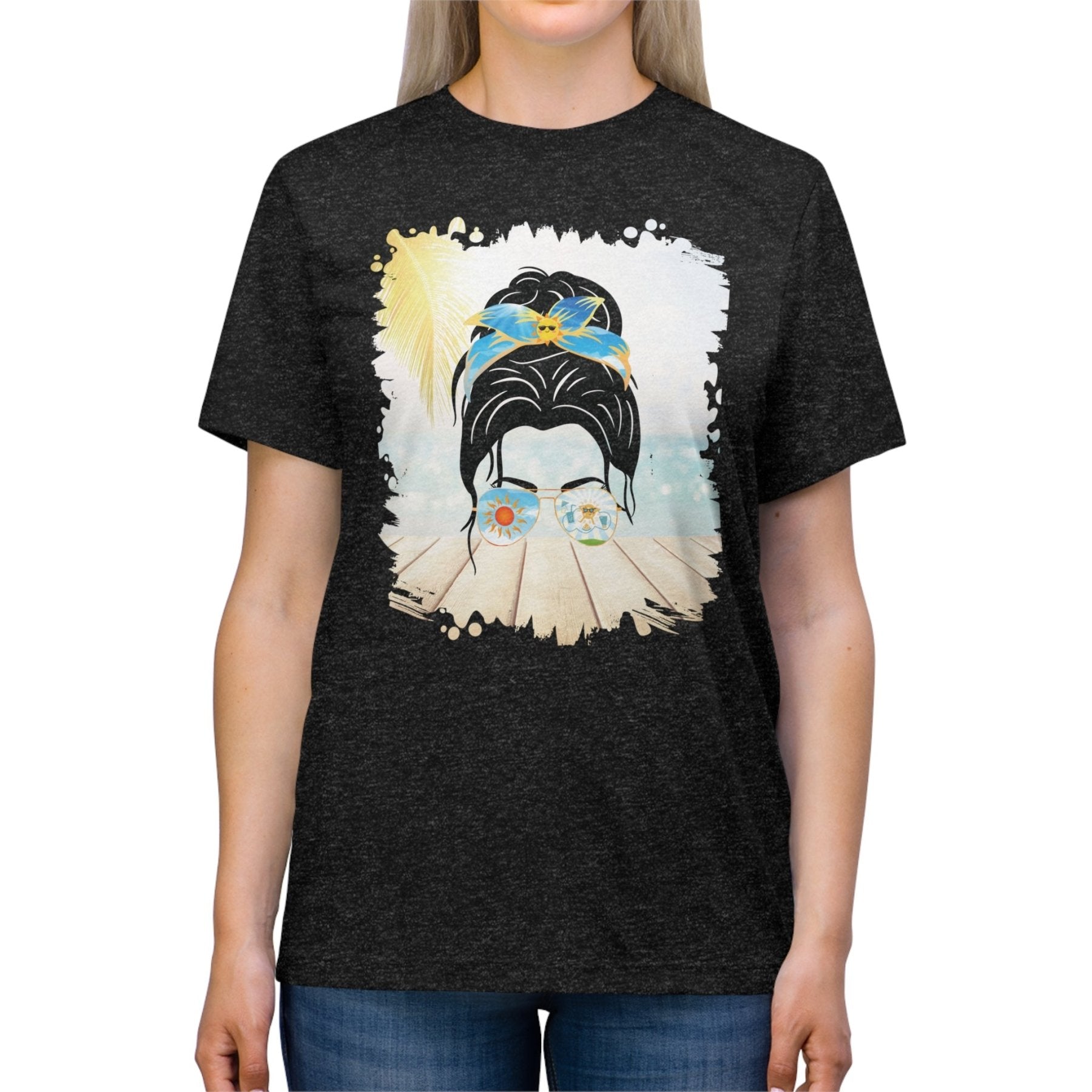 Sun, Dark Hair Messy Bun, Unisex Triblend T - Shirt - Janlyn's Crafts