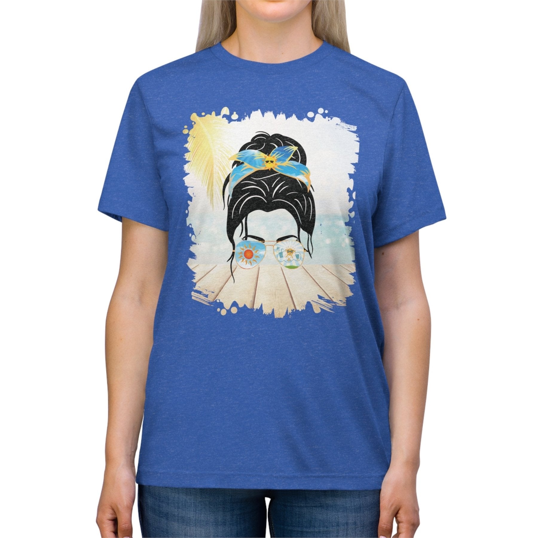 Sun, Dark Hair Messy Bun, Unisex Triblend T - Shirt - Janlyn's Crafts