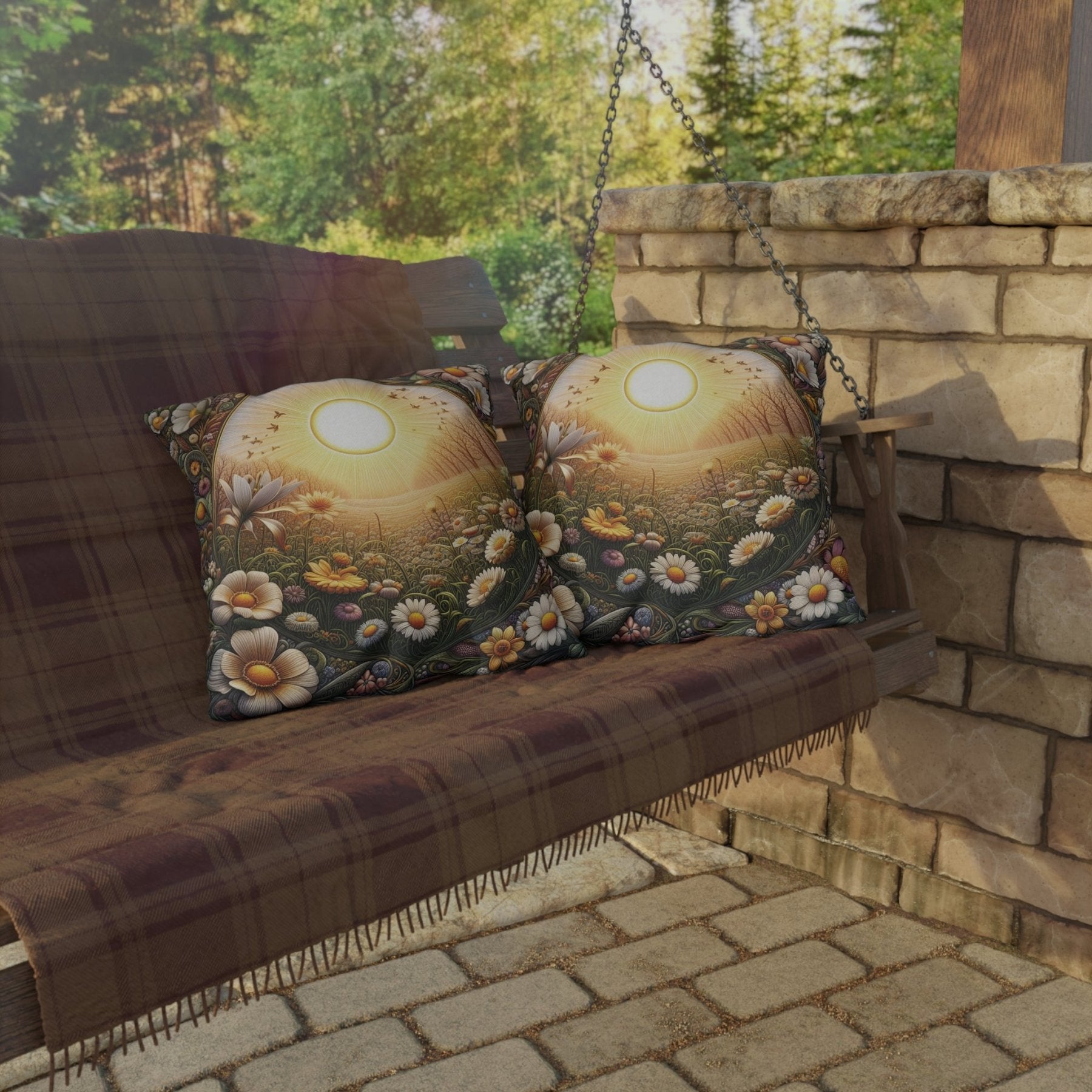 Sun & Flowers Outdoor Pillow, Qty 1, (12) - Janlyn's Crafts