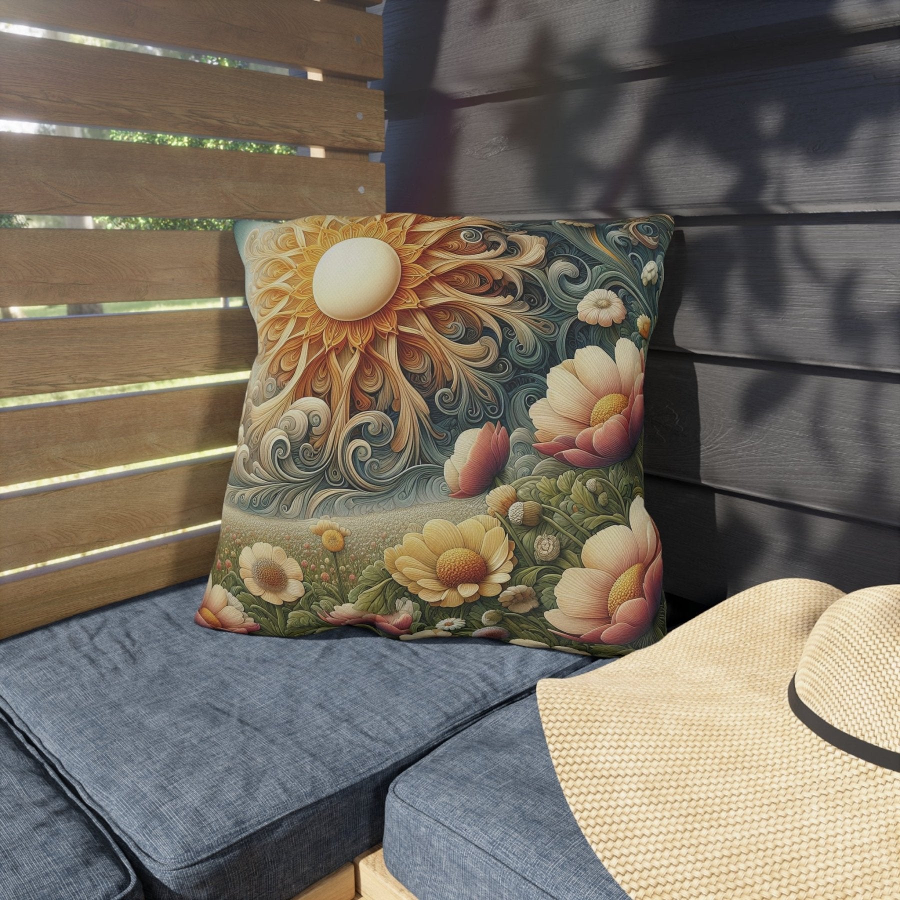 Sun & Flowers Outdoor Pillow, Qty 1, (15) - Janlyn's Crafts