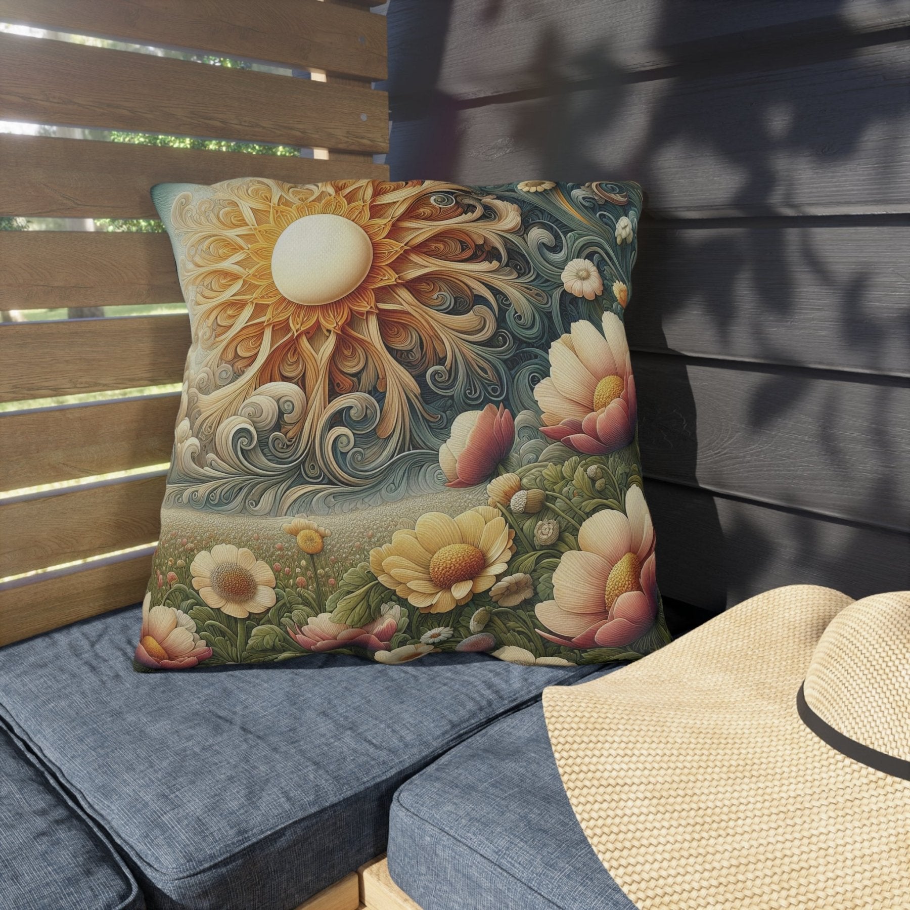 Sun & Flowers Outdoor Pillow, Qty 1, (15) - Janlyn's Crafts