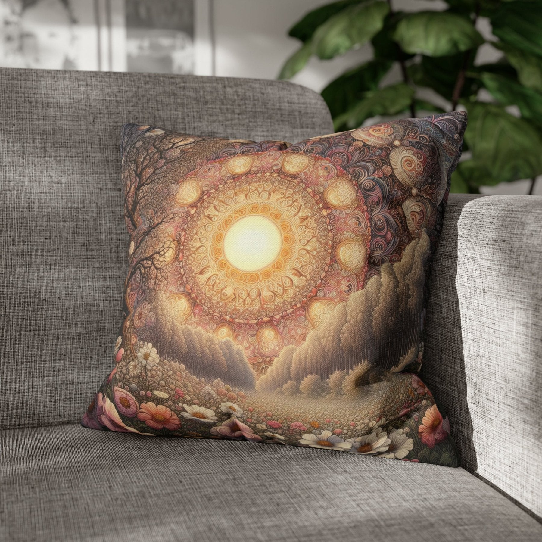 Sun & Flowers Throw Pillow Cover, Throw Pillow Case, Qty 1, (10) - Janlyn's Crafts