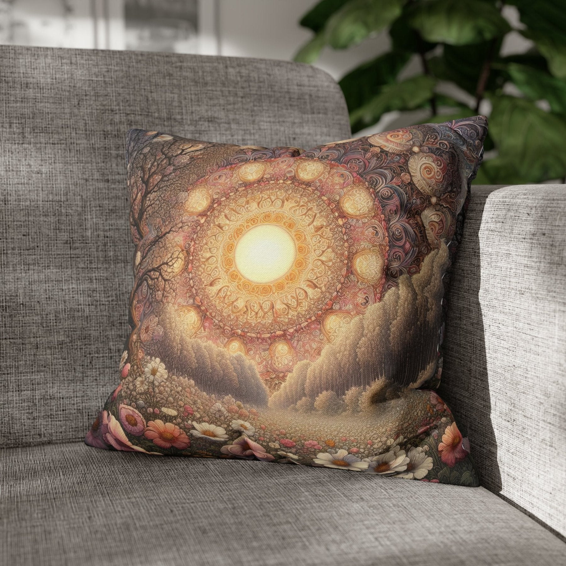 Sun & Flowers Throw Pillow Cover, Throw Pillow Case, Qty 1, (10) - Janlyn's Crafts