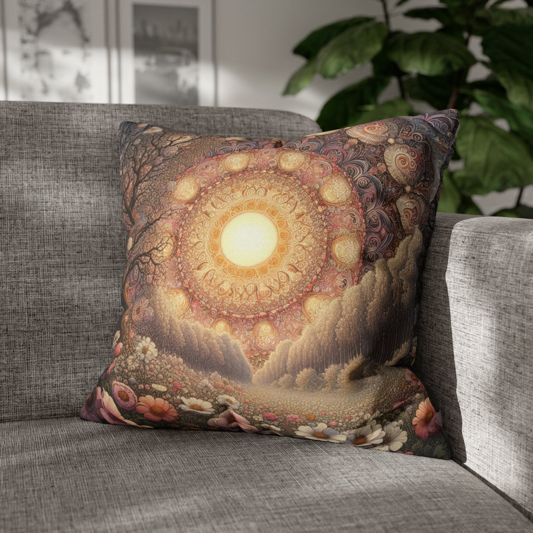 Sun & Flowers Throw Pillow Cover, Throw Pillow Case, Qty 1, (10) - Janlyn's Crafts