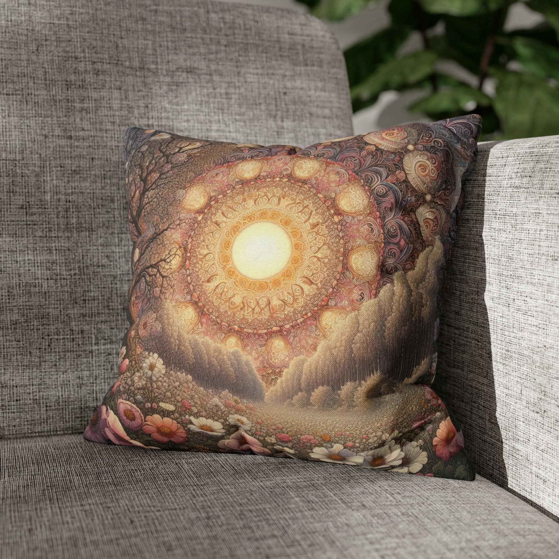 Sun & Flowers Throw Pillow Cover, Throw Pillow Case, Qty 1, (10) - Janlyn's Crafts