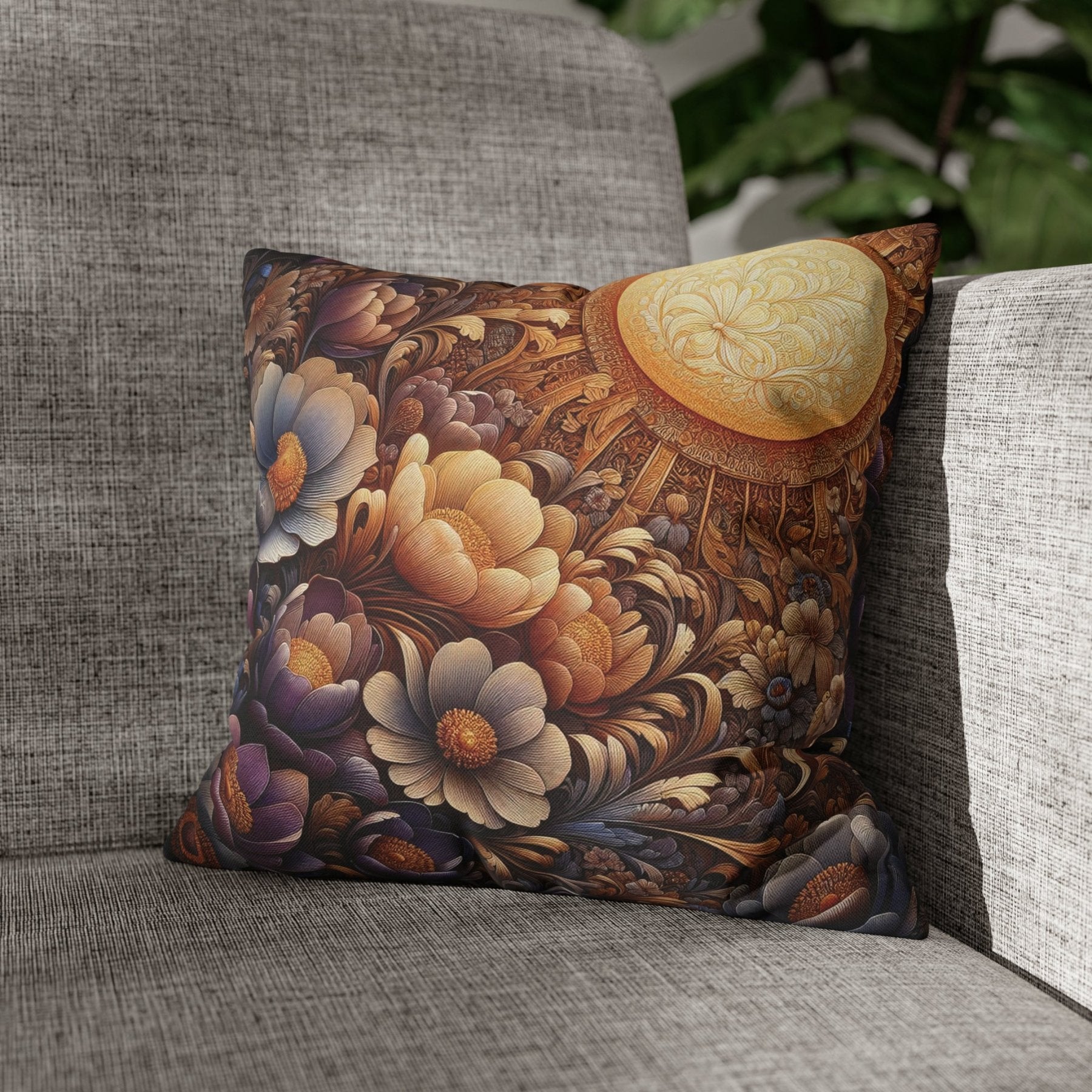 Sun & Flowers Throw Pillow Cover, Throw Pillow Case, Qty 1, (11) - Janlyn's Crafts