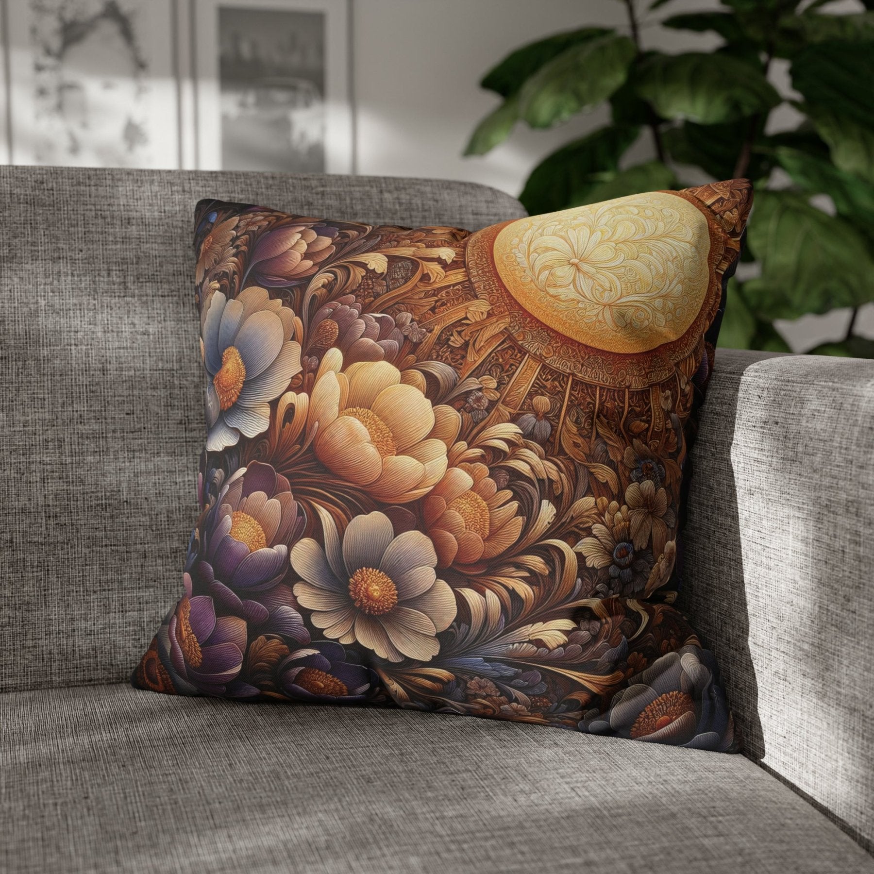 Sun & Flowers Throw Pillow Cover, Throw Pillow Case, Qty 1, (11) - Janlyn's Crafts